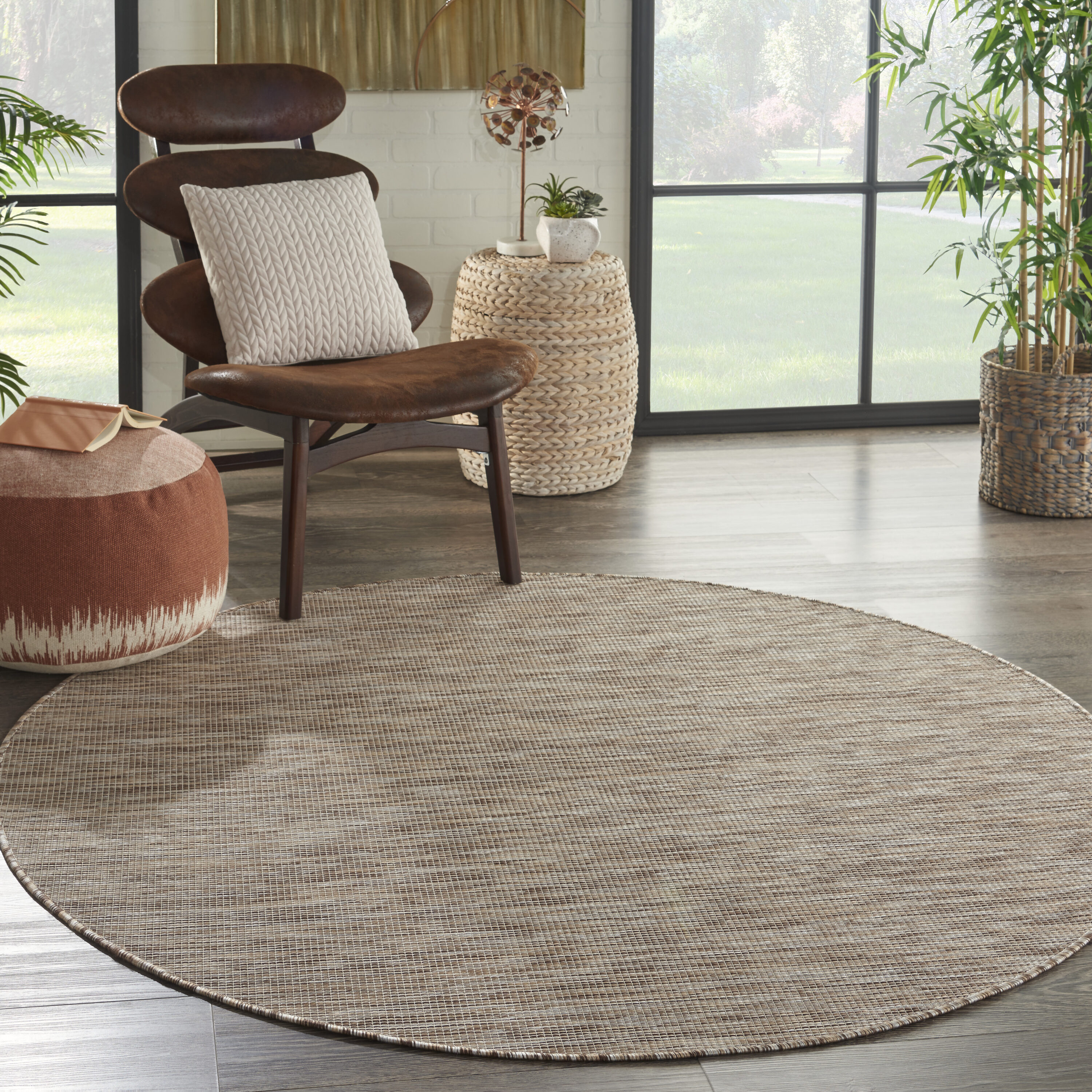 Nourison 99446791481 Positano 6 x 6 (ft) Loomed Polypropylene Beige Round Indoor/Outdoor Solid Area rug