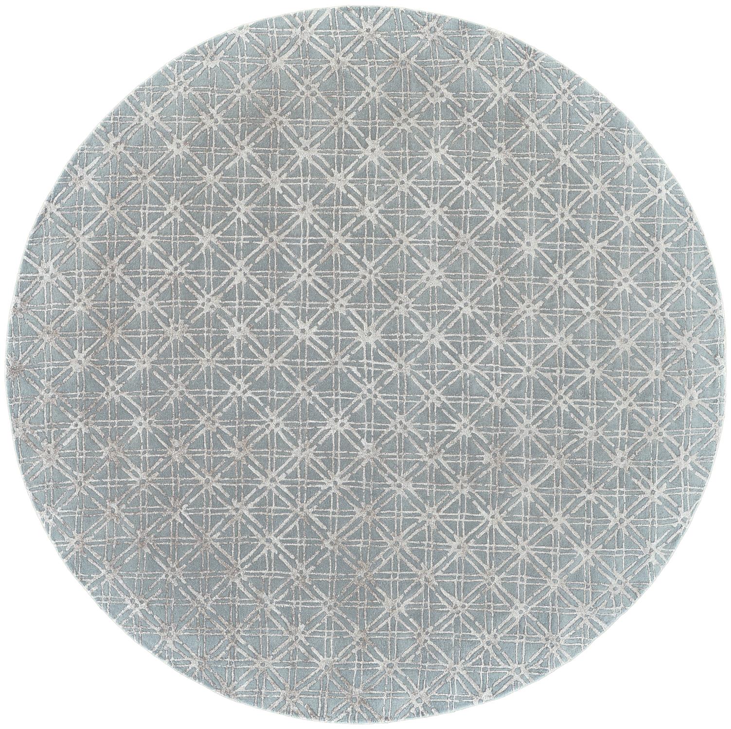 Room Envy 718R8353BLUBGEN95 Hartford 10 x 10 (ft) Tufted Wool Cloud Blue/Sky Gray Round Indoor Geometric Mid-Century Modern Area rug
