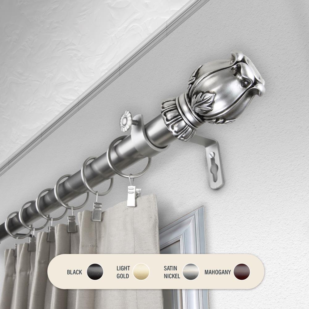 Hart & Harlow L100-03-285 1-in Raelynn 28-in to 48-in Satin nickel Steel Single curtain rod with Finials