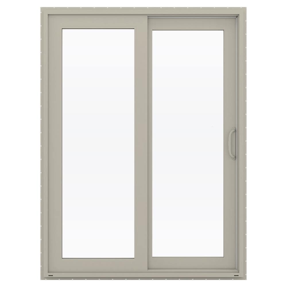 JELD-WEN 60-in x 80-in x 4-9/16-in Jamb Low-e Argon Desert Sand Vinyl Sliding Right-Hand Sliding Double Patio Door Screen Included Stainless Steel -  LOWOLJW155900021