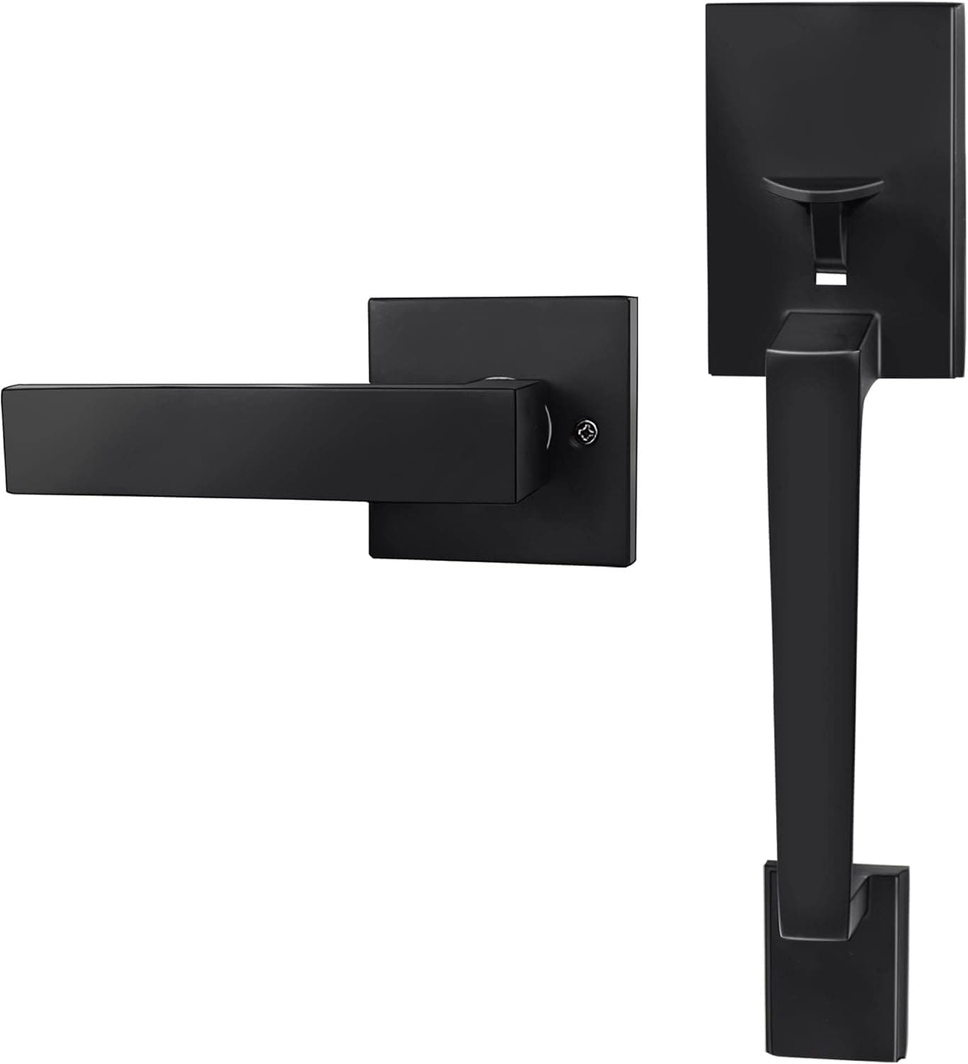 Justincity  Front Door Handle Lock Set Matte Black Exterior Door Handles for Right or Left Handed Doors Fits Standard Thickness Doors