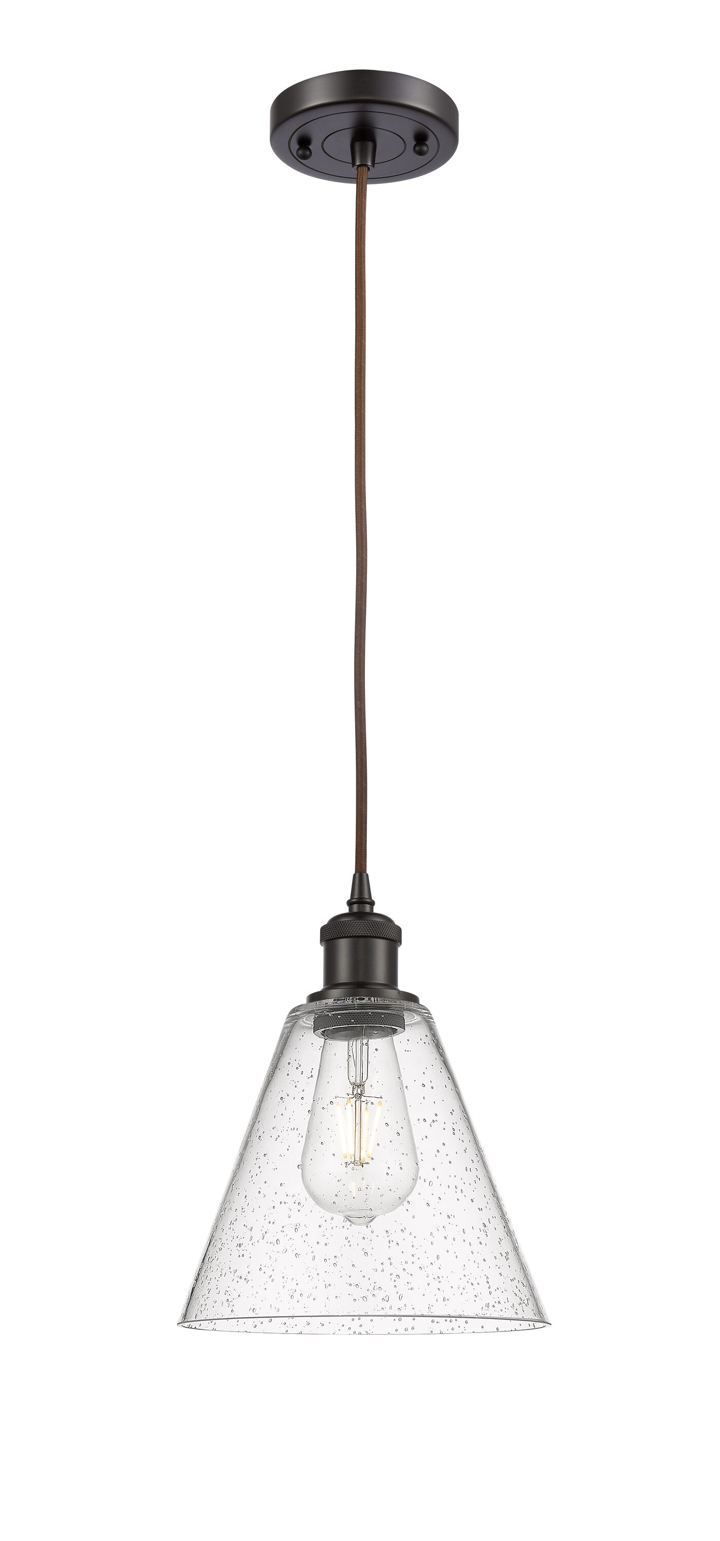 Innovations Lighting 516-1P-OB-GBC-84 Berkshire Oil Rubbed Bronze Industrial Seeded glass Cone Medium Hanging Pendant light