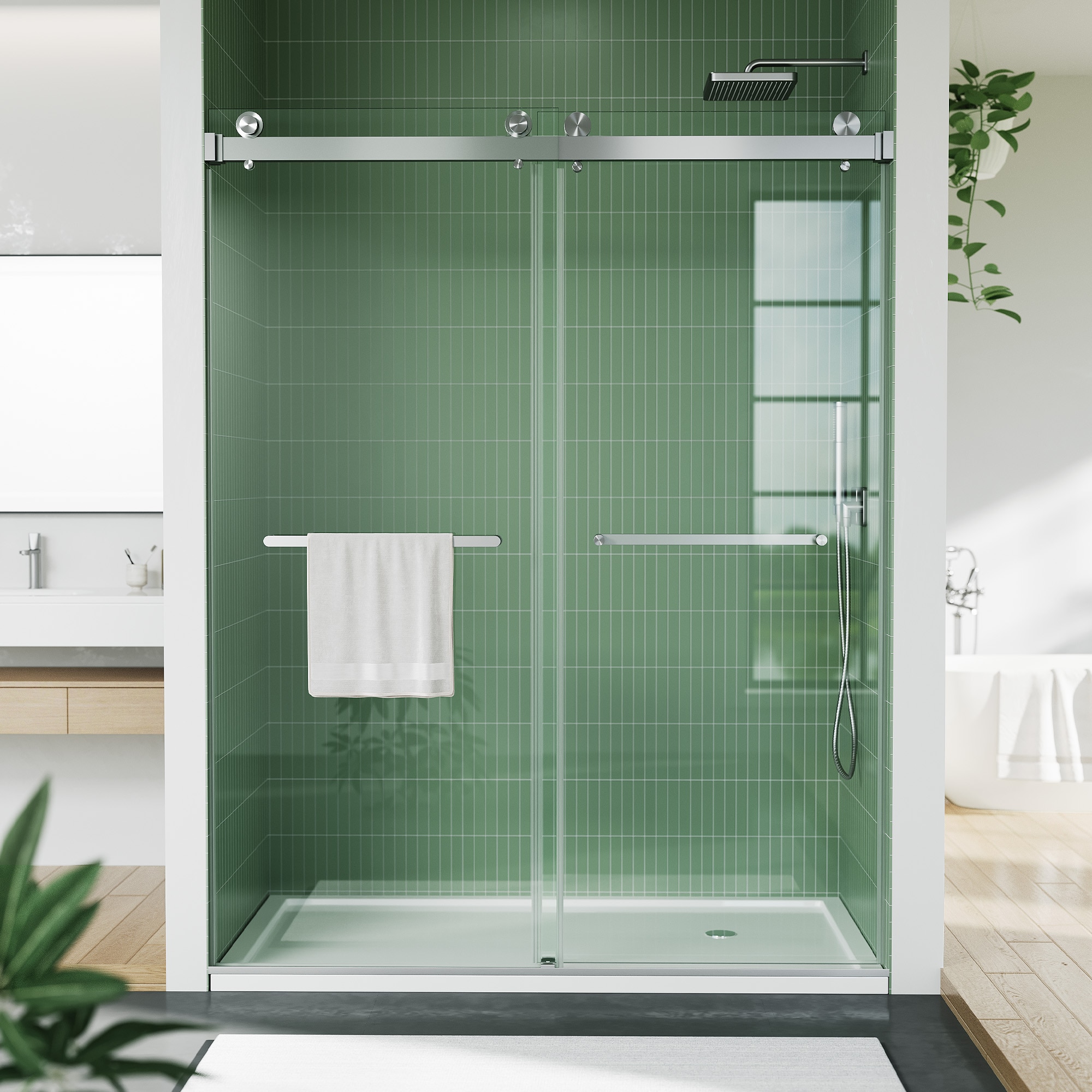Aoile 56-60 in W x 76 in H Clear Frameless Sliding Shower Screen 8mm Tempered Glass Stainless Steel Handle