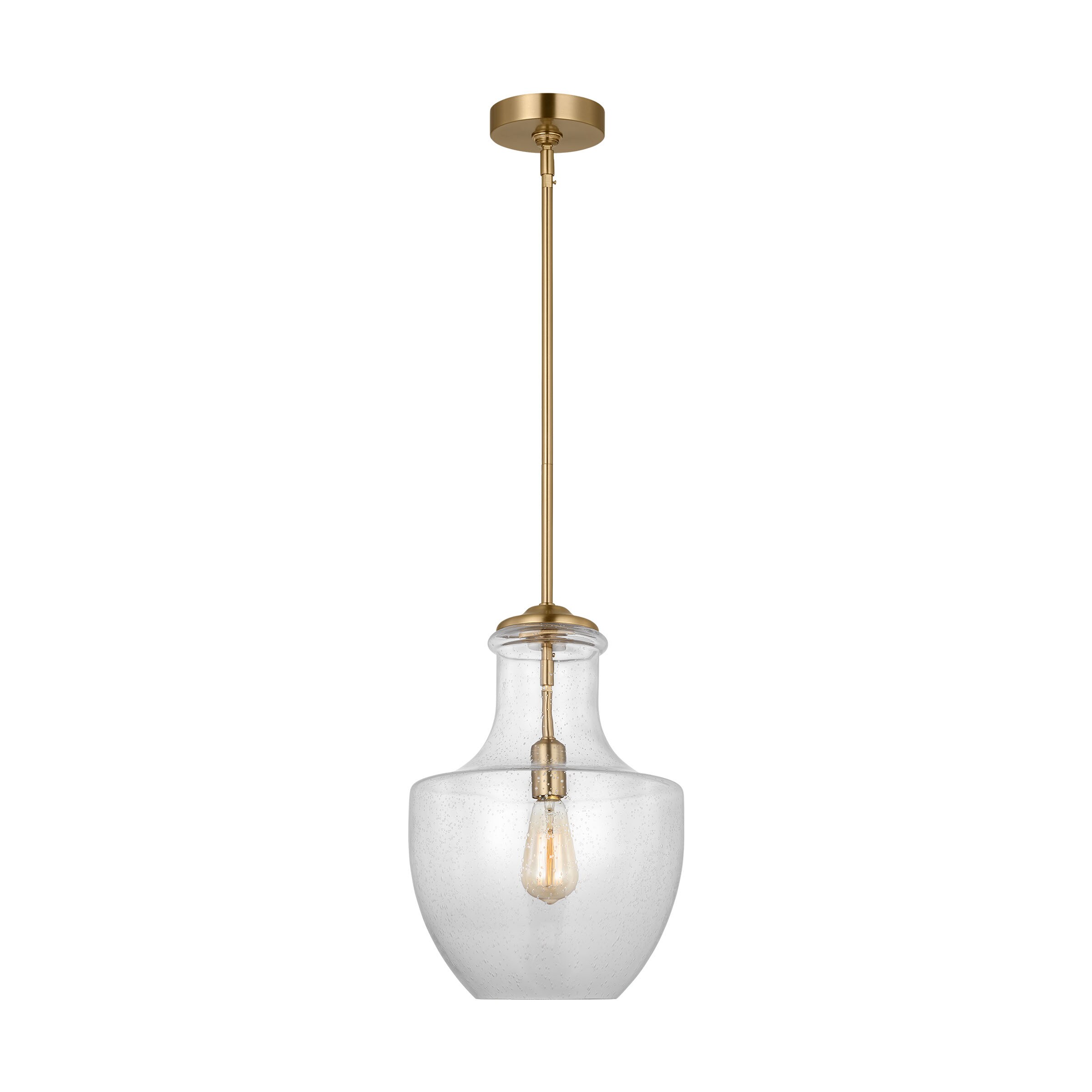 Satin Brass Mini Pendant with Clear Seeded Glass Shade
