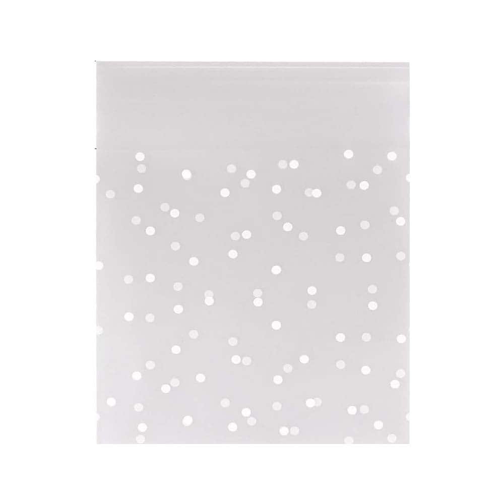 Etokfoks  3 9 x 3 9 White Polka Dot Cookie Bags with Seal and Thank You Stickers 100 Piece Small Treat Bag Set