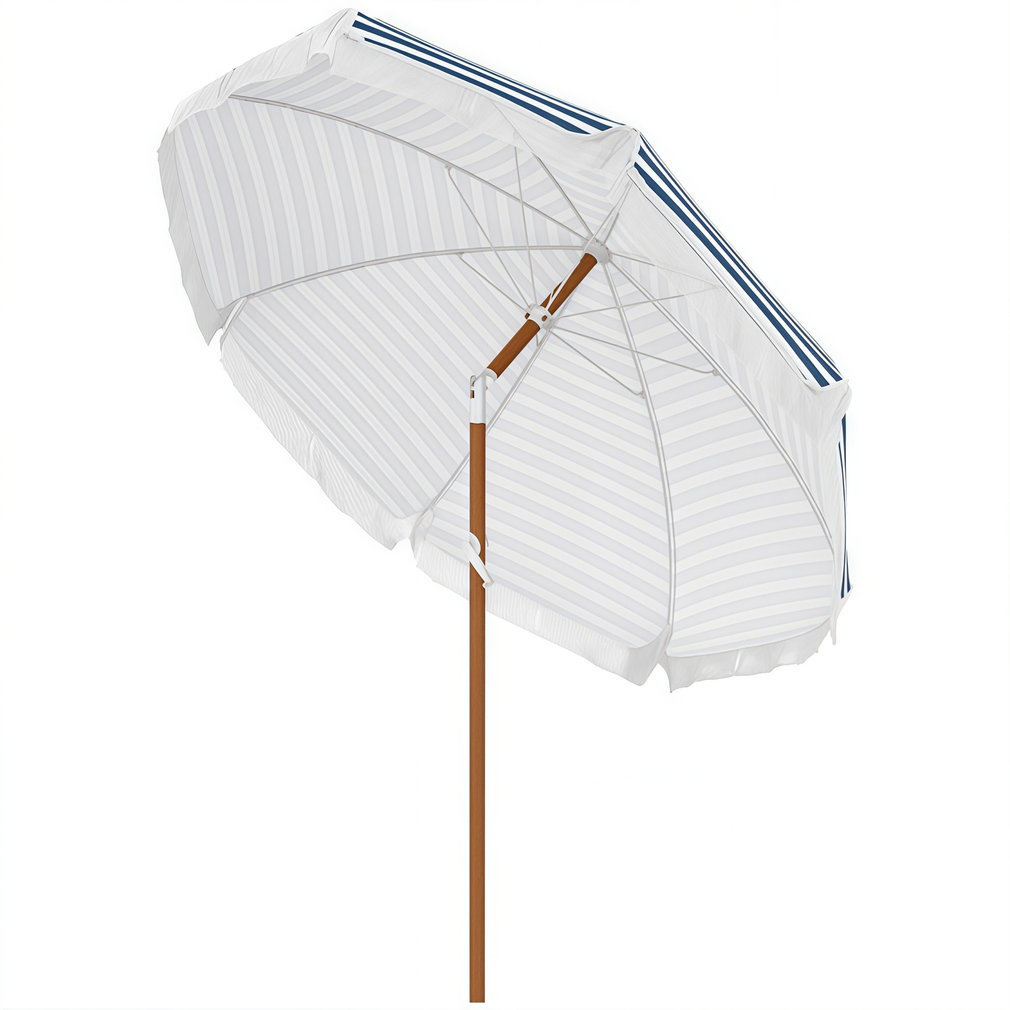 7ft Dia 7.7ft H 8-Rib Blue White Fringed Tilt Patio Umbrella