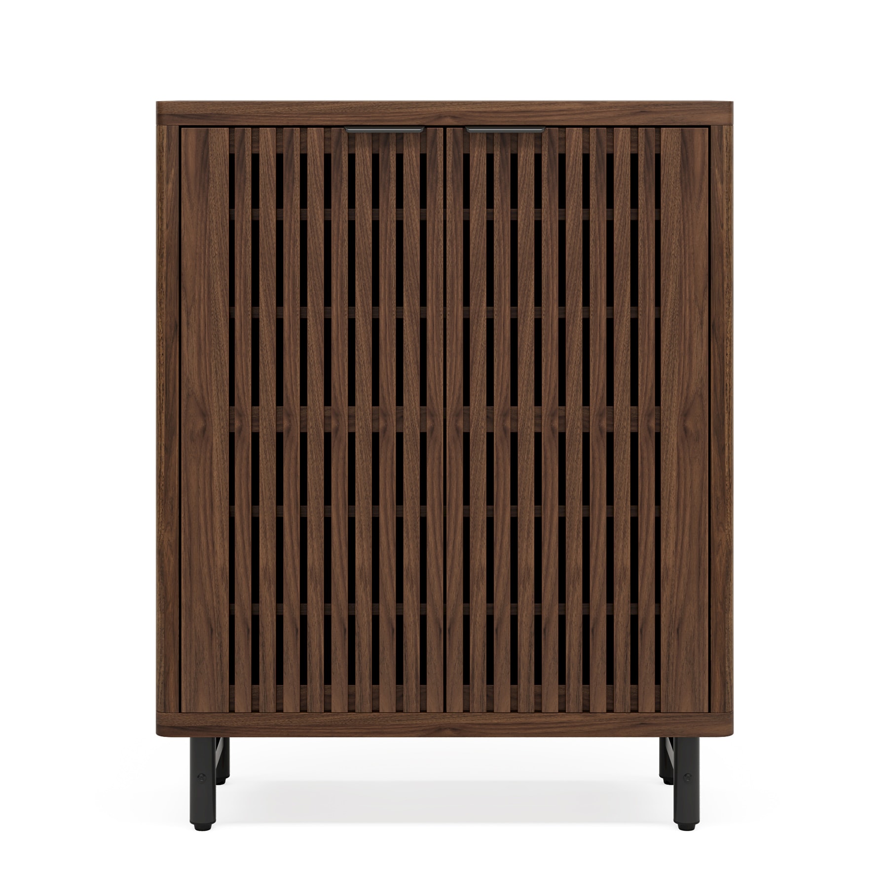 LOVMOR 33.46Inch Modern Dark Walnut Wooden 6 Tier Shoe Cabinet with Louvered Doors