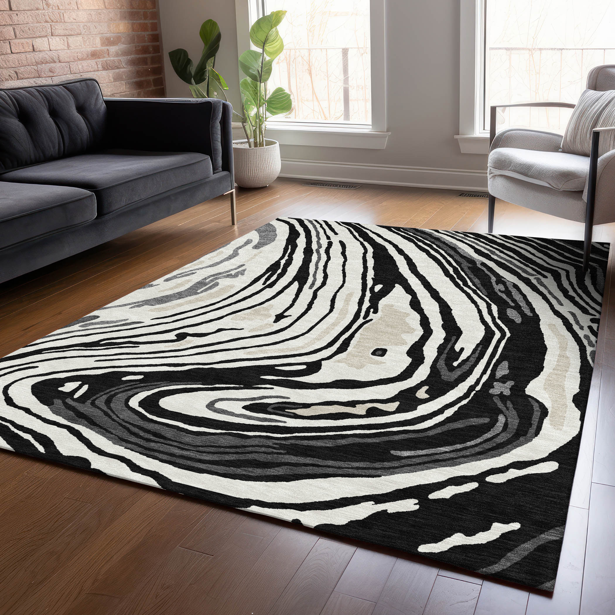 Addison Rugs ACN1051BK3X5 Chantille ACN1051BK 3 x 5 (ft) Polyester Black Rectangular Indoor/Outdoor Geometric Machine washable Area rug