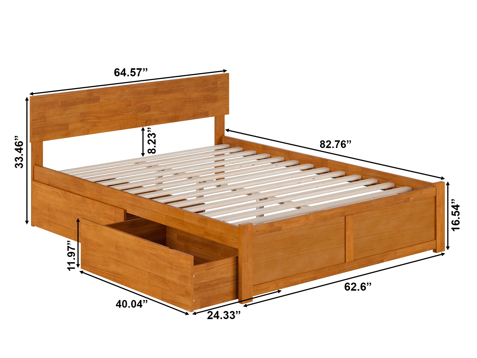 Light Toffee Queen Wood Platform Bed with Storage Drawers