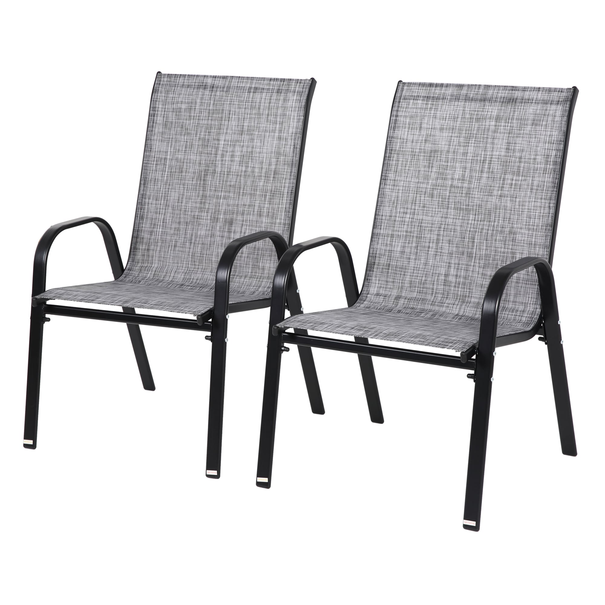 LETILY YHRJMC0W Patio Chairs Set of 2 Black Steel Frame Stationary Dining Chair with Light gray Solid Seat