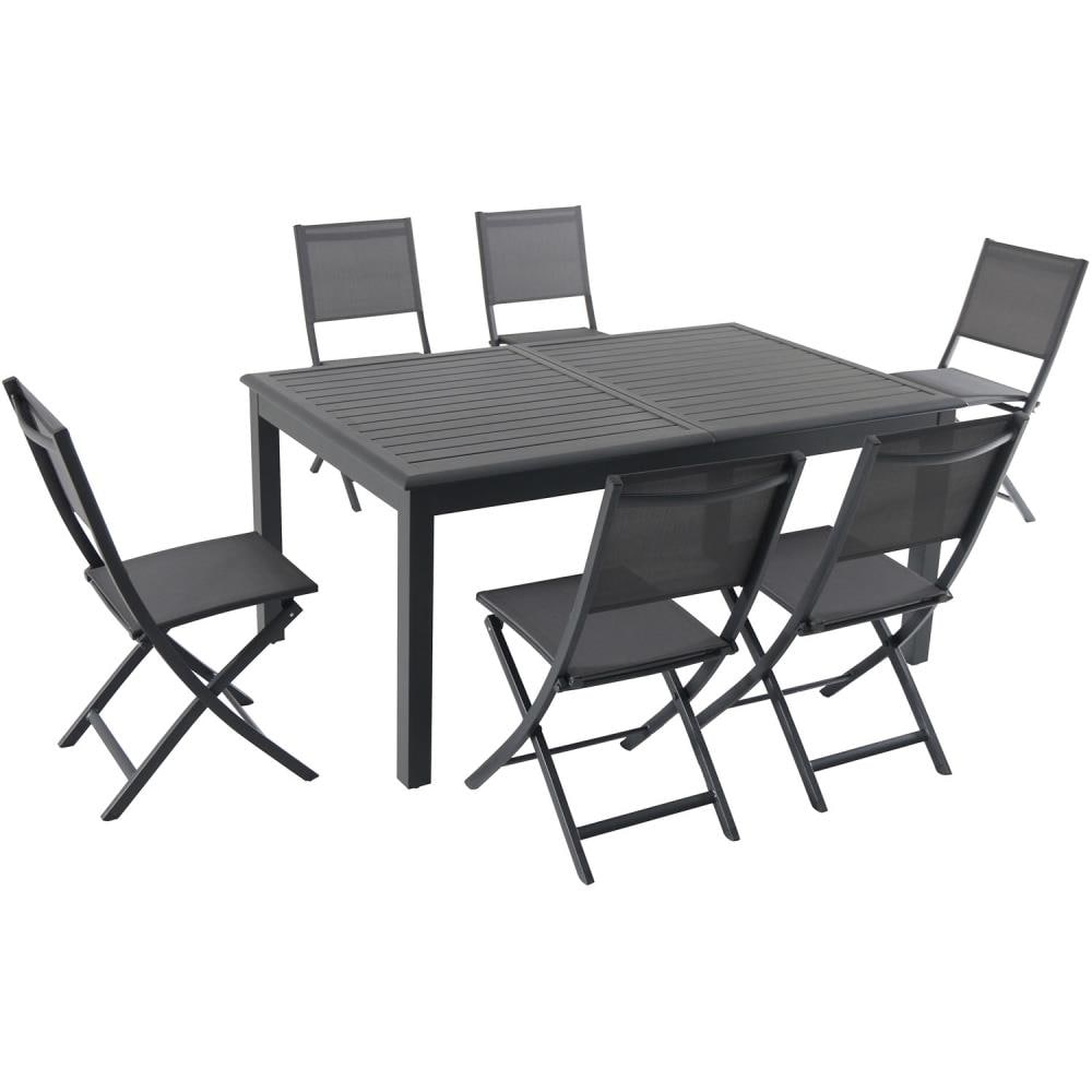 Cameron 7-Piece Gray Aluminum Dining Set with Folding Sling Chairs