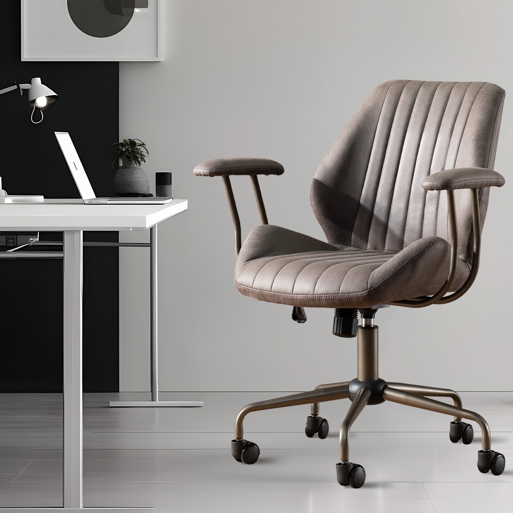 Ovios OSKL200 Gray Contemporary Ergonomic Adjustable Height Swivel Faux Leather Desk Chair