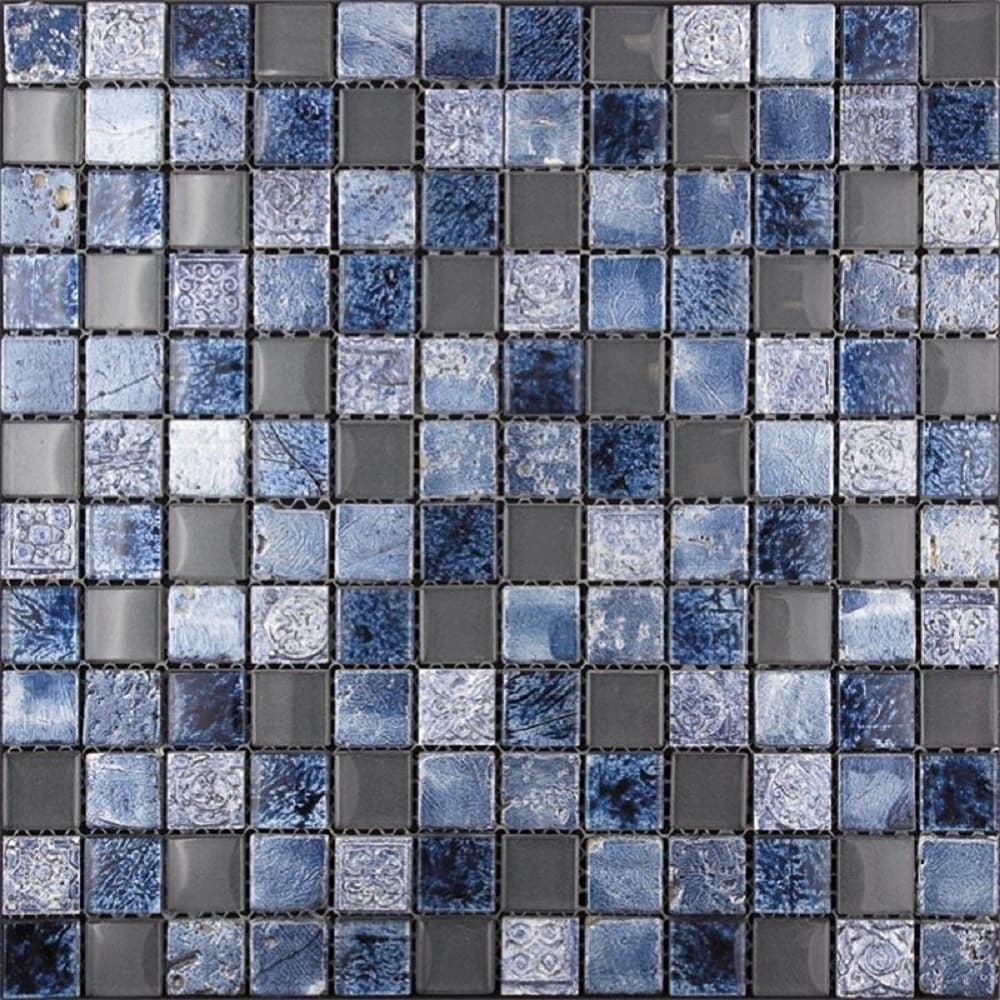 Apollo Tile APLBDA882324A Phoenix Gray and Blue 12-in x 12-in Glossy Natural stone Patterned Mosaic Wall Tile ( 4.75-sq ft Carton )