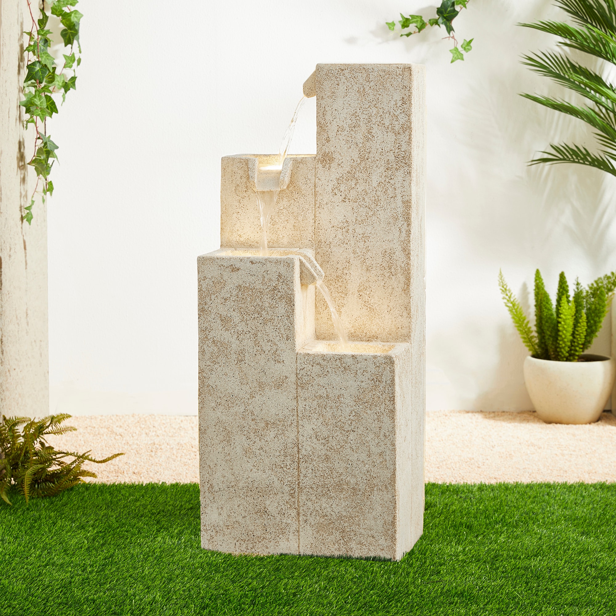 Glitzhome 2007300064 34-in H Resin Tiered Outdoor Fountain Pump Included