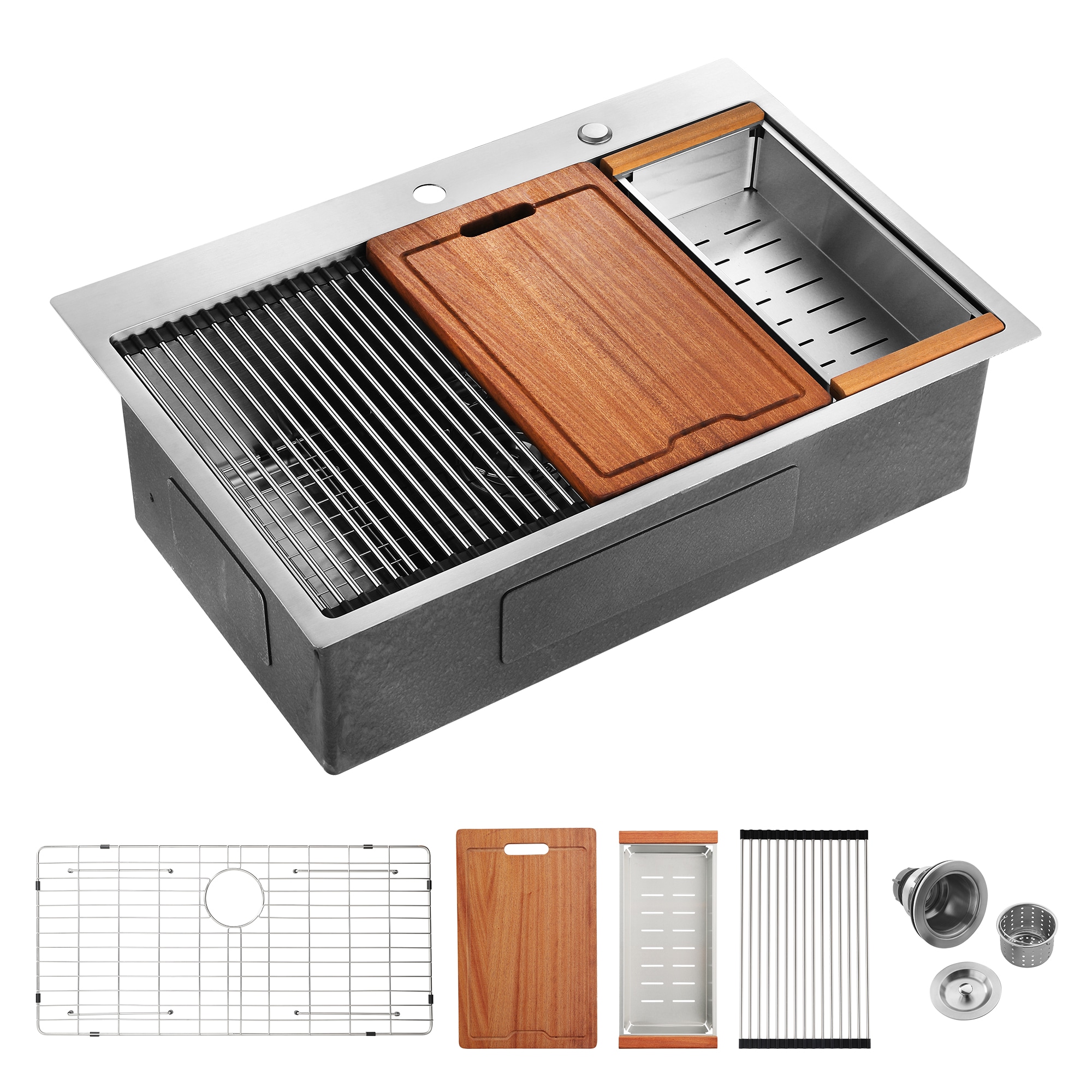 Forclover KCS-P09 Drop-in 33-in x 22-in Stainless steel Single bowl 16 -Gauge Workstation Kitchen Sink