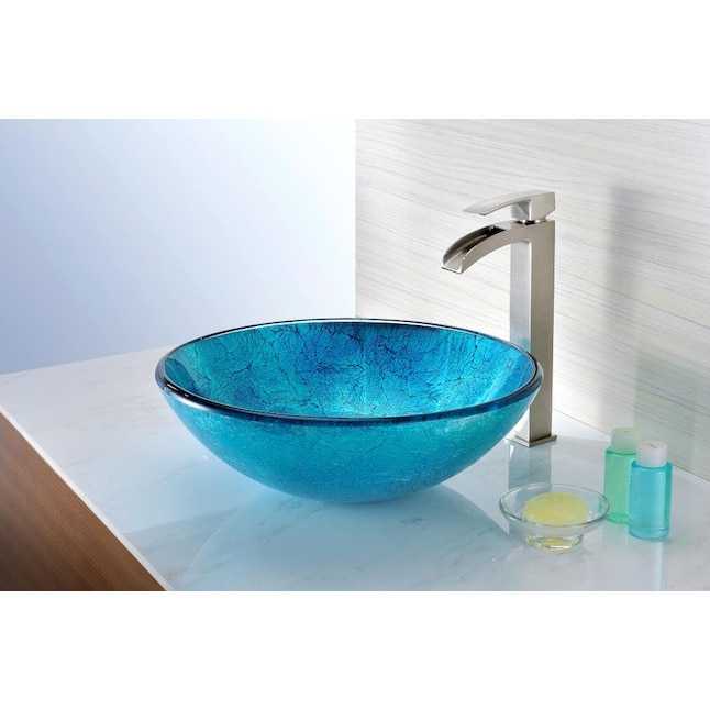 ANZZI Tereali Ice Tempered Glass Vessel Round Modern Bathroom Sink with ...