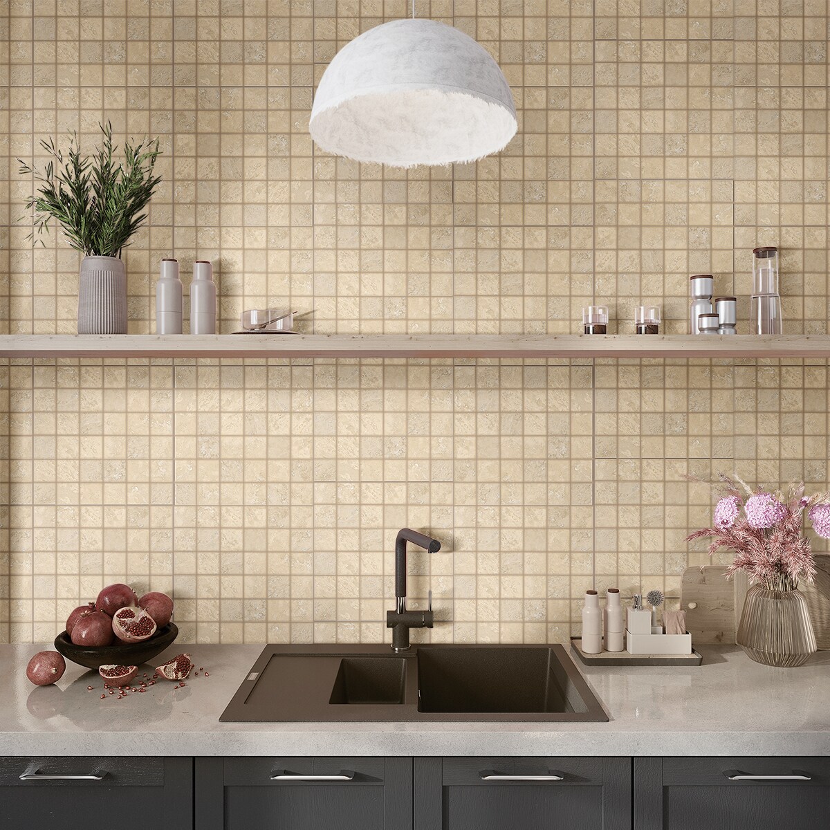 Splendor Beige Porcelain Mosaic Tile Sheet for Kitchen and Bathroom
