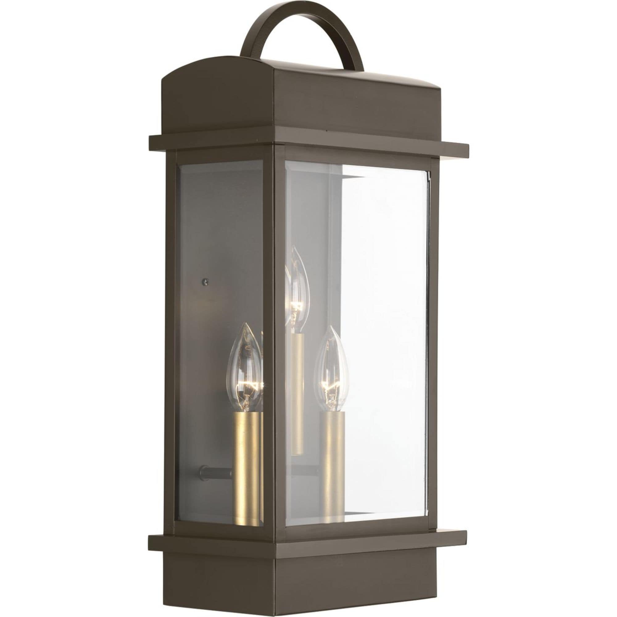 Antique Bronze Large Wall Lantern with Beveled Glass