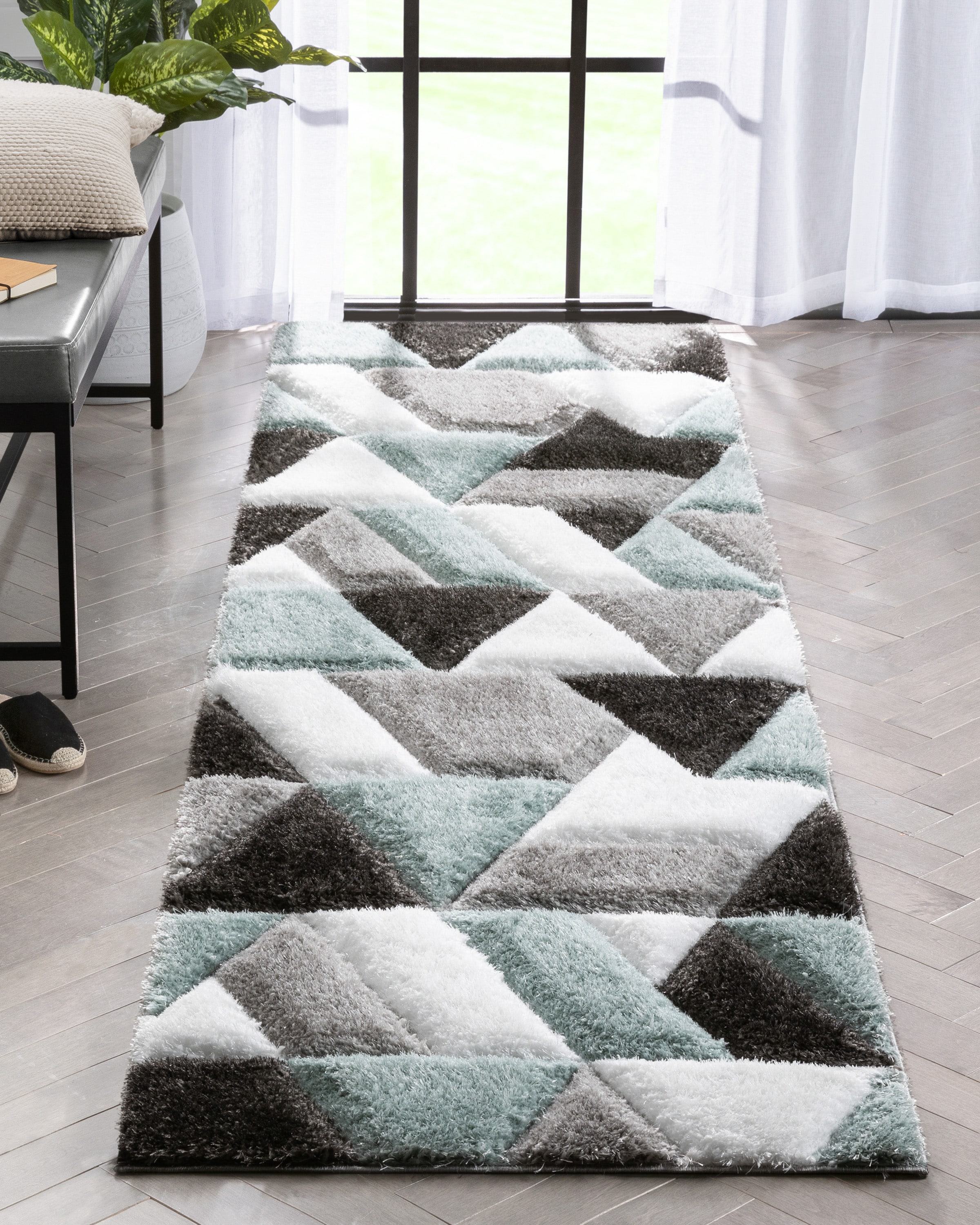 Well Woven SF-156-2L San Francisco 2 x 9 (ft) Loomed Polyester Light Blue Rectangular Indoor Geometric Global Runner rug