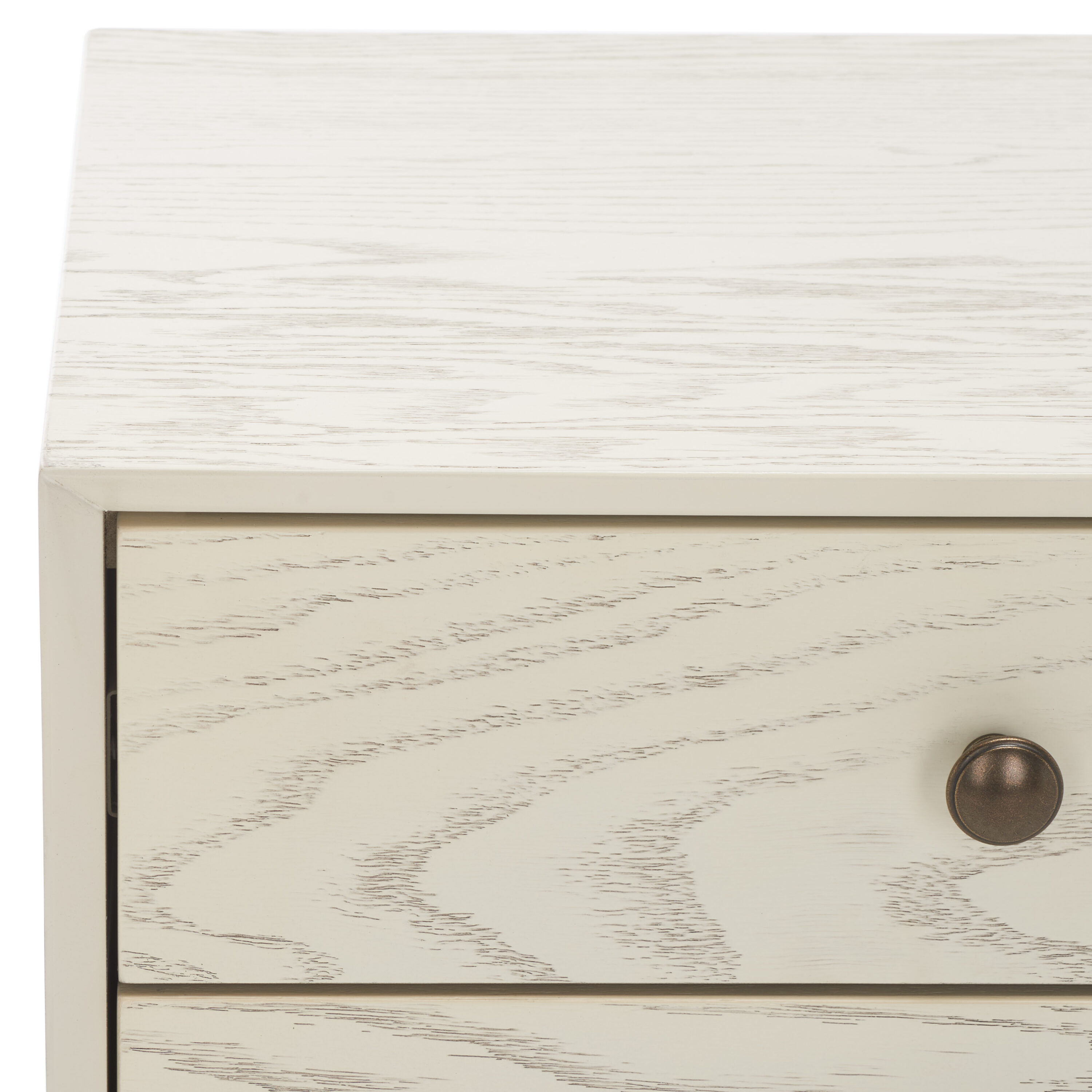 White Washed and Antique Gold 2 Drawer Mid-Century Nightstand
