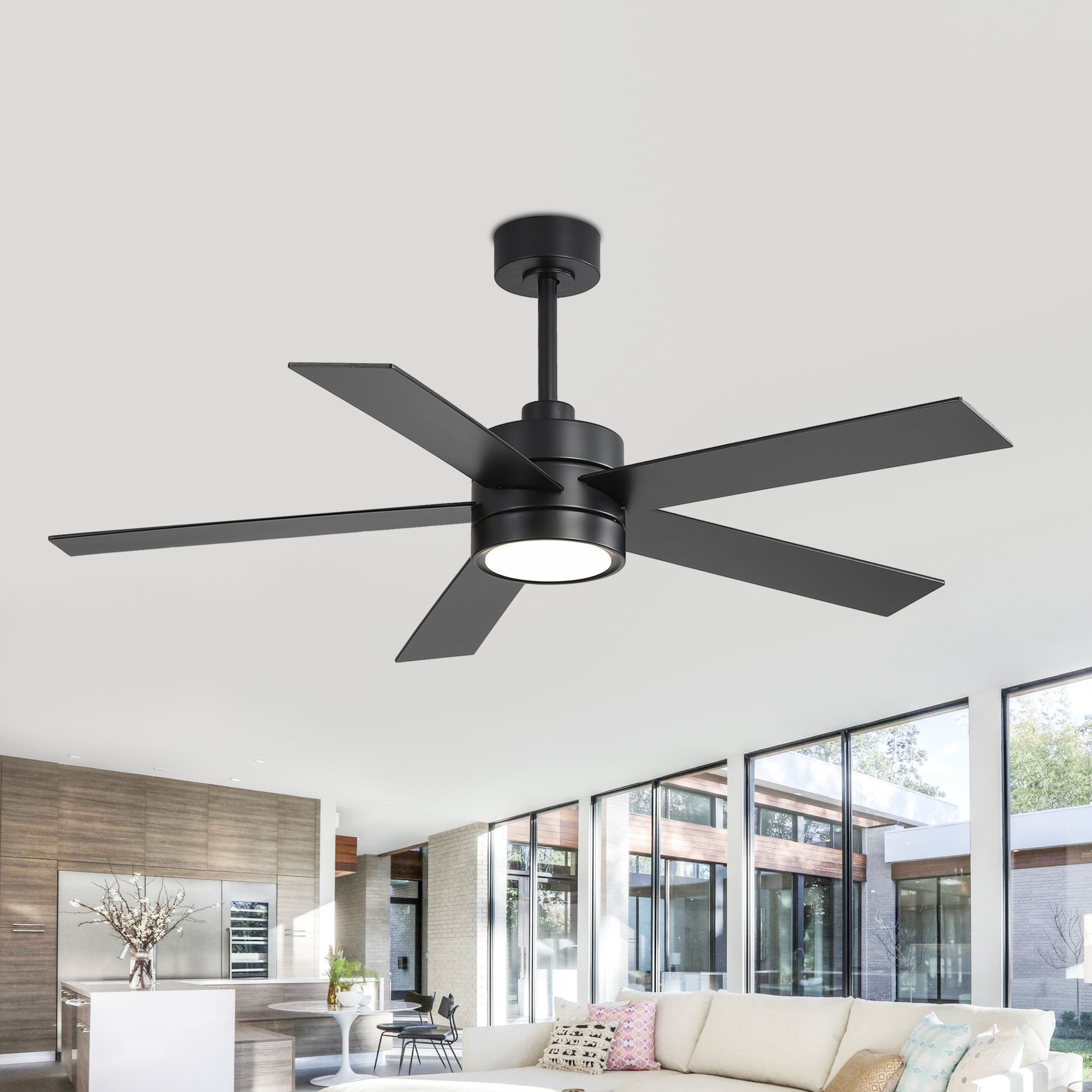 Breezary 52-in Black Color-changing Indoor Chandelier Ceiling Fan ...