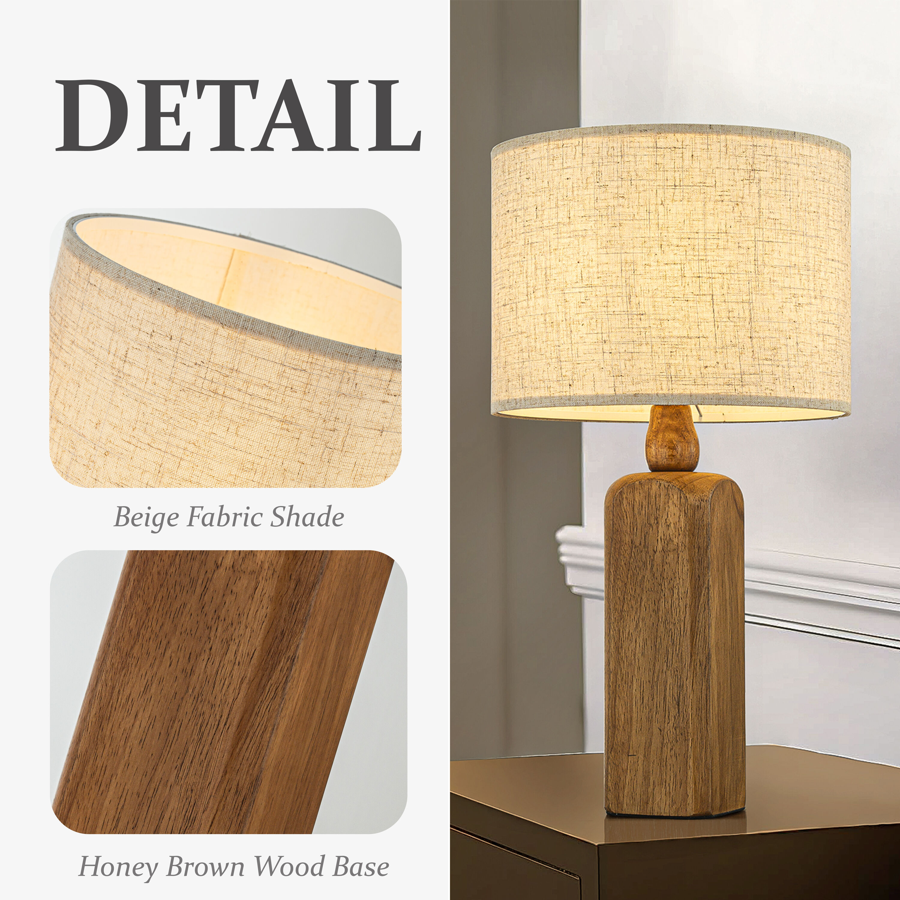 AloaDecor Lighting 22-in Honey Brown LED Incandescent On/Off switch Table Lamp with Fabric Shade