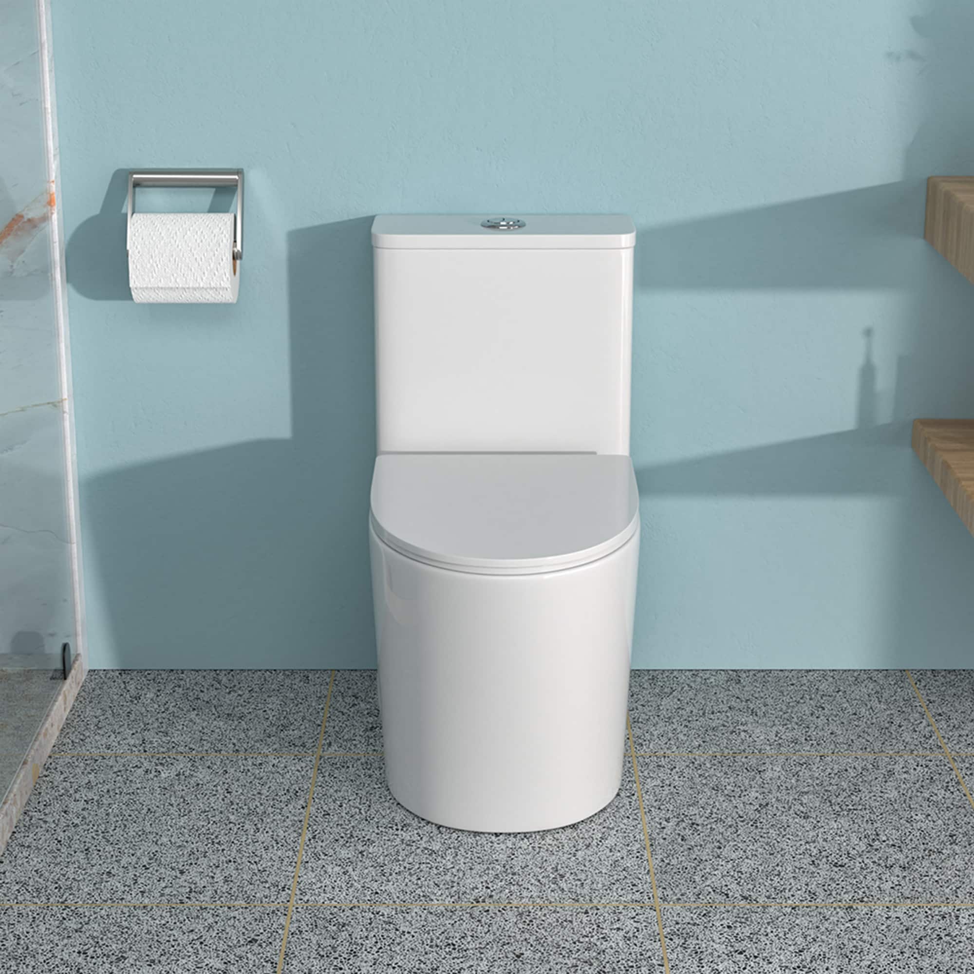 Vynxaria - Siphonic Flush 1-piece Toilet 12-in Rough-In 1.1/1.6 GPF Dual Flush Soft Close Skirted
