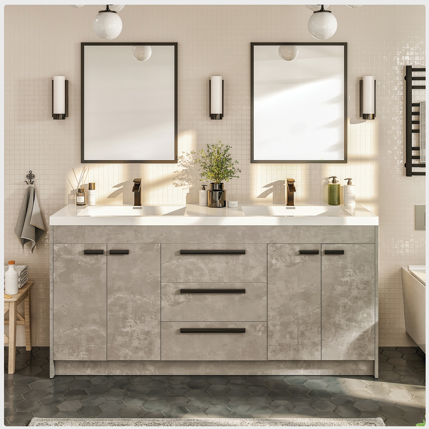 Eviva Lugano 60-in Gray Double Sink Bathroom Vanity with White Acrylic ...