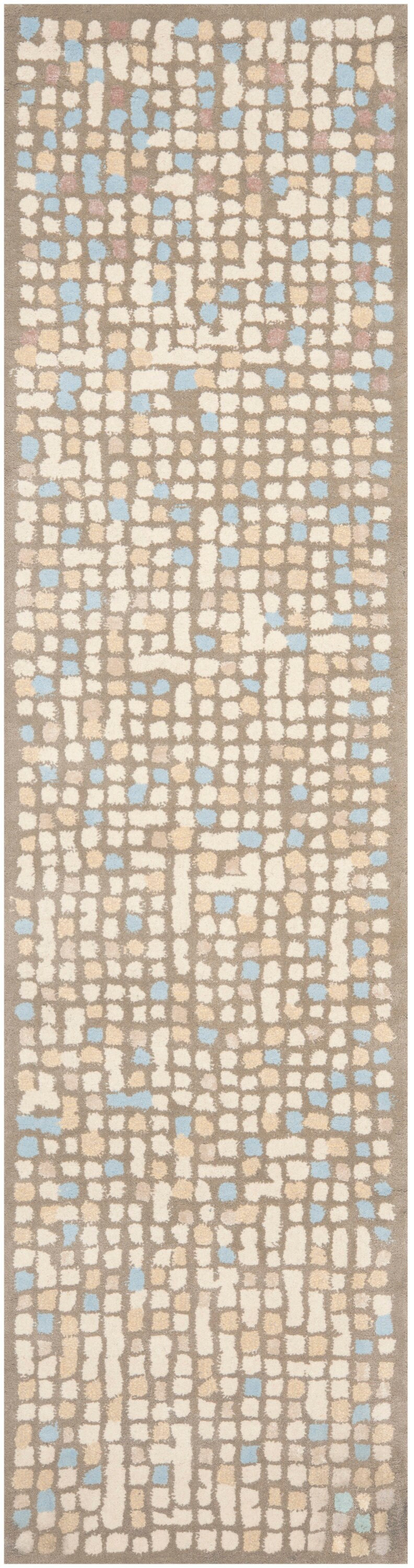 Martha Stewart MSR3623C-210 Mosaic 2 x 10 (ft) Tufted Wool Hickory/Beige Rectangular Indoor Abstract Farmhouse/Cottage Runner rug