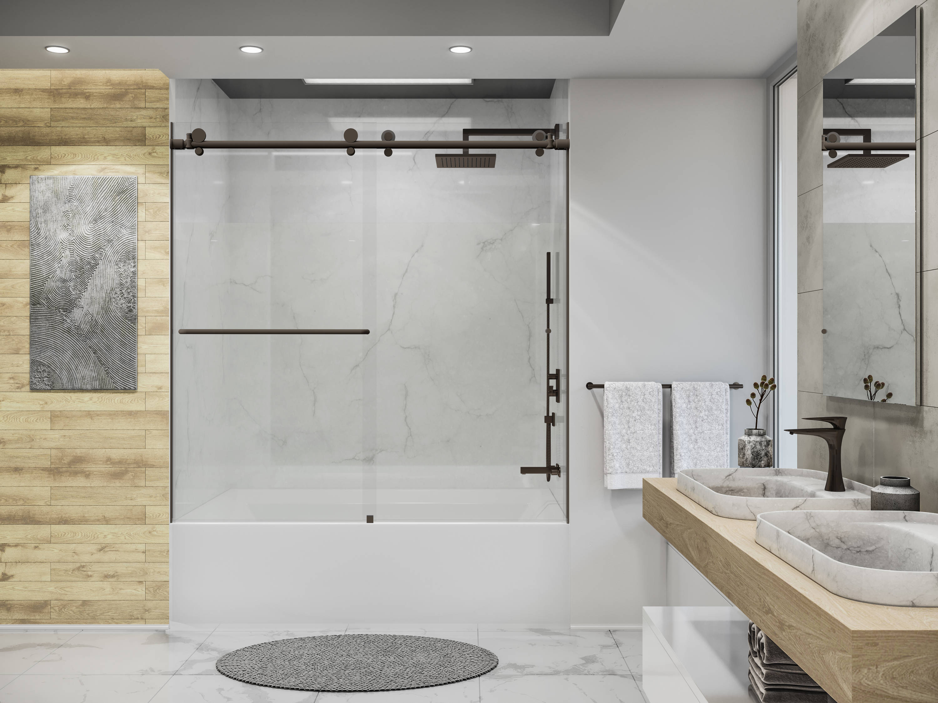 Holcam ECBTEORBCLR6060HS Eclipse Oil Rubbed Bronze 57-in to 60-in W x 60.5-in H Frameless Bypass Sliding Bathtub door
