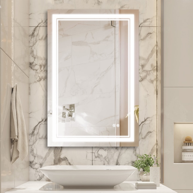 Forclover Wall Mounted Anti-Fog LED Mirror 24-in x 36-in Dimmable Lighted  Silver Fog Free Frameless Bathroom Vanity Mirror in the Bathroom Mirrors  department at