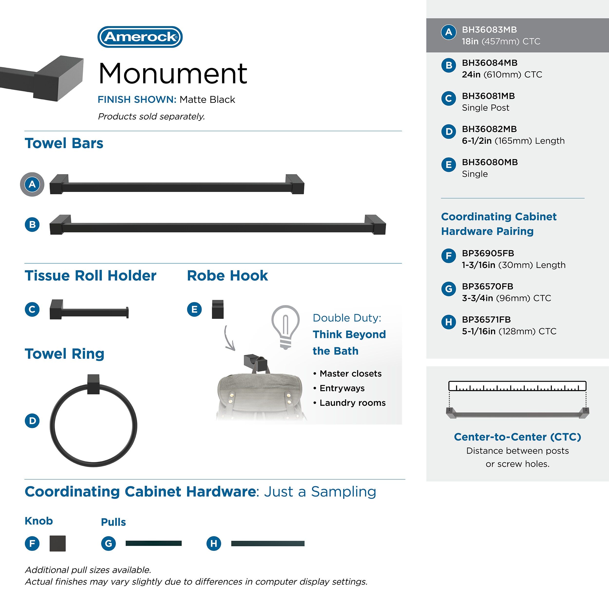 Monument 18 Inch Matte Black Wall Mounted Towel Bar