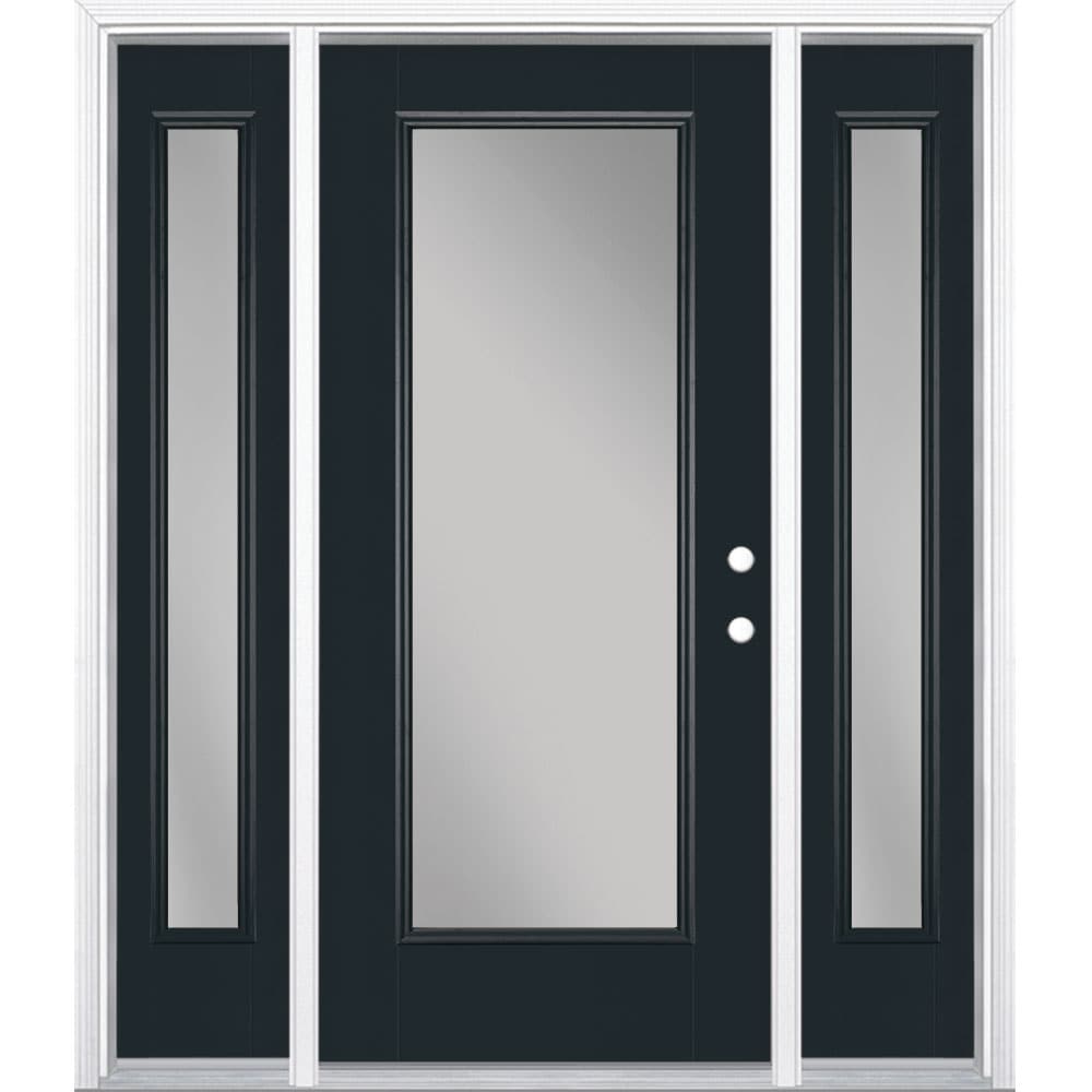 Masonite 1218741 60-in x 80-in x 4-9/16-in Fiberglass Full lite Left-hand inswing Eclipse Painted Prehung Front Door with Sidelights with Brickmould Insulating core