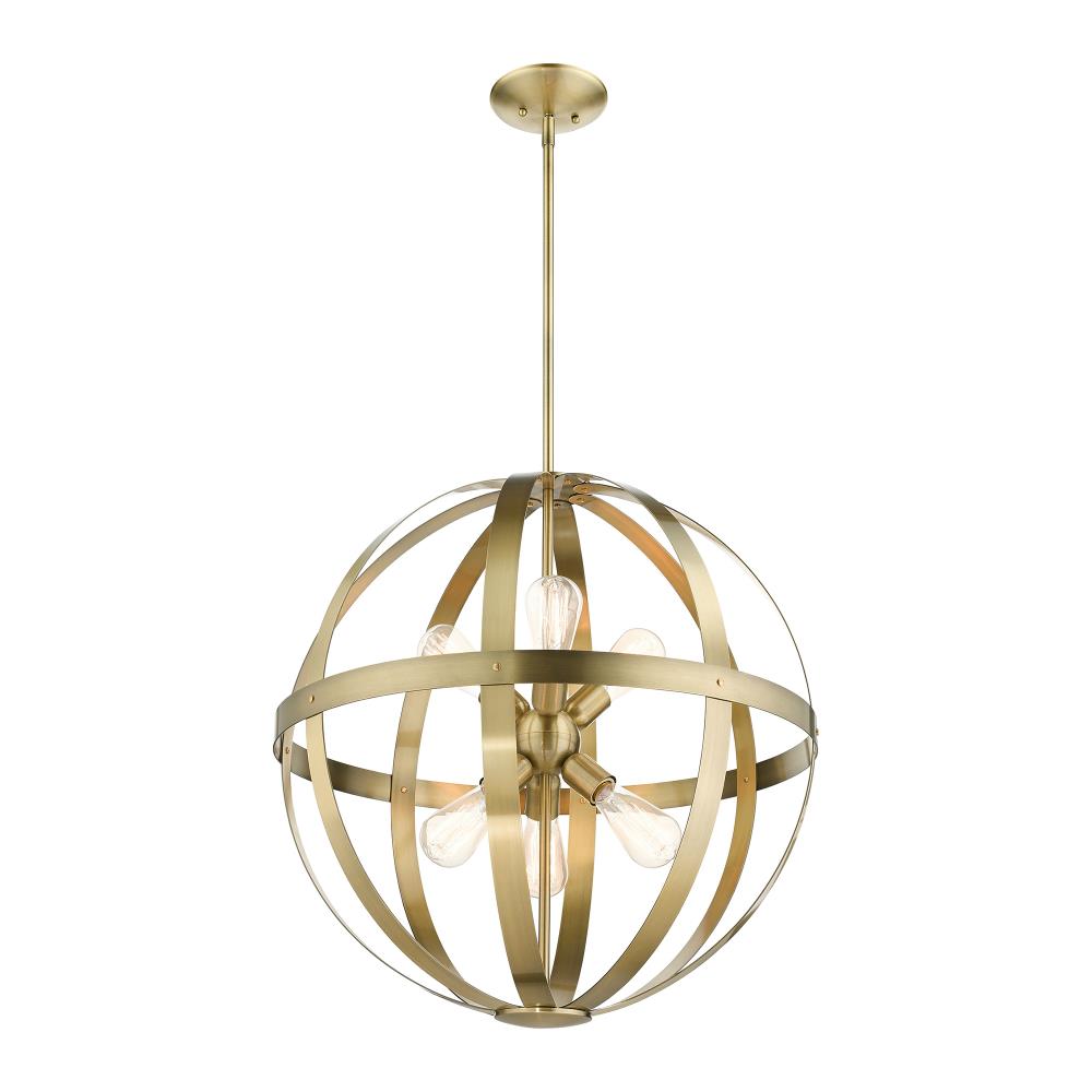 Antique Brass Sputnik 6-Light Globe Pendant Chandelier