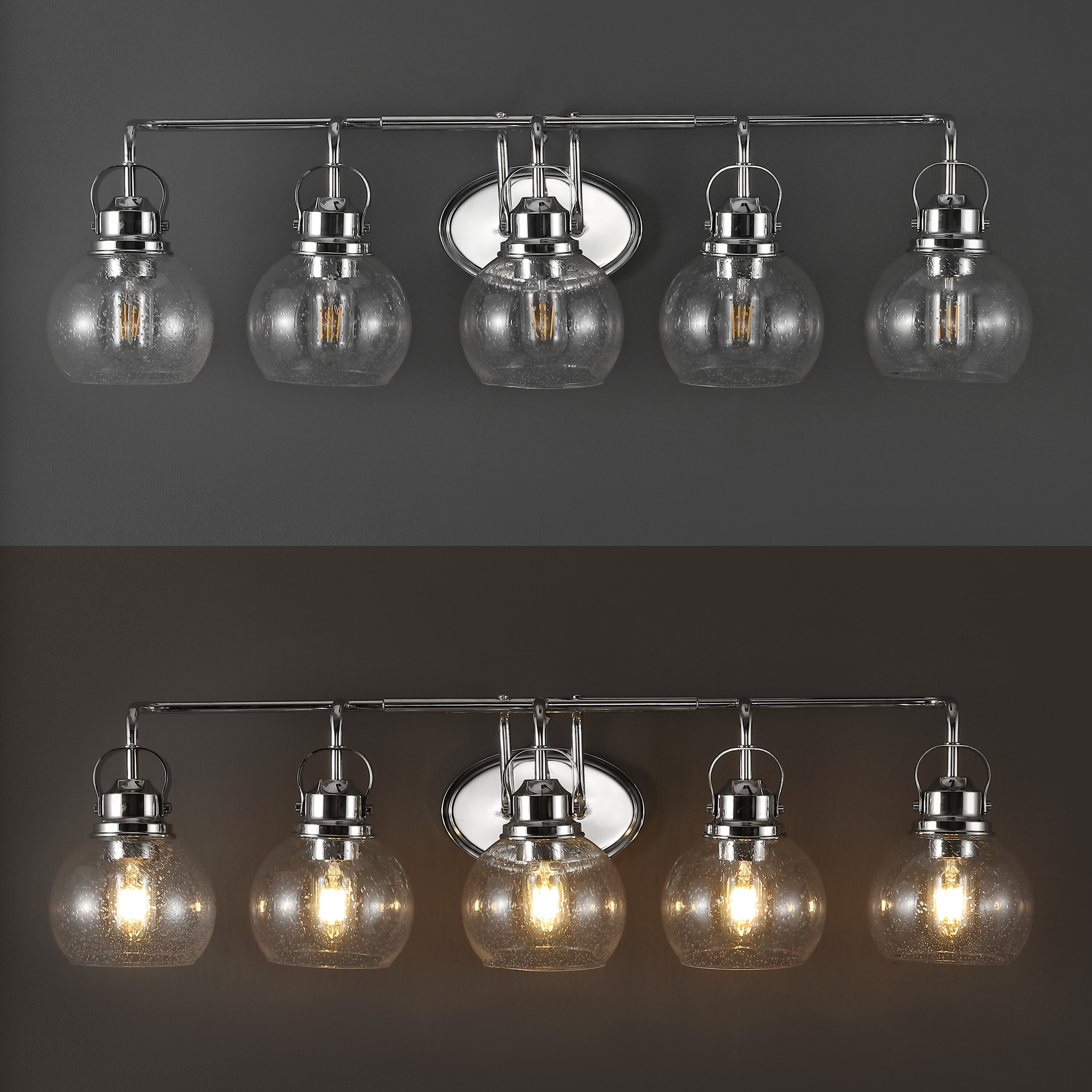 JONATHAN Y Shirley Metal/Seeded Glass 36.25-in 5-Light Chrome LED ...