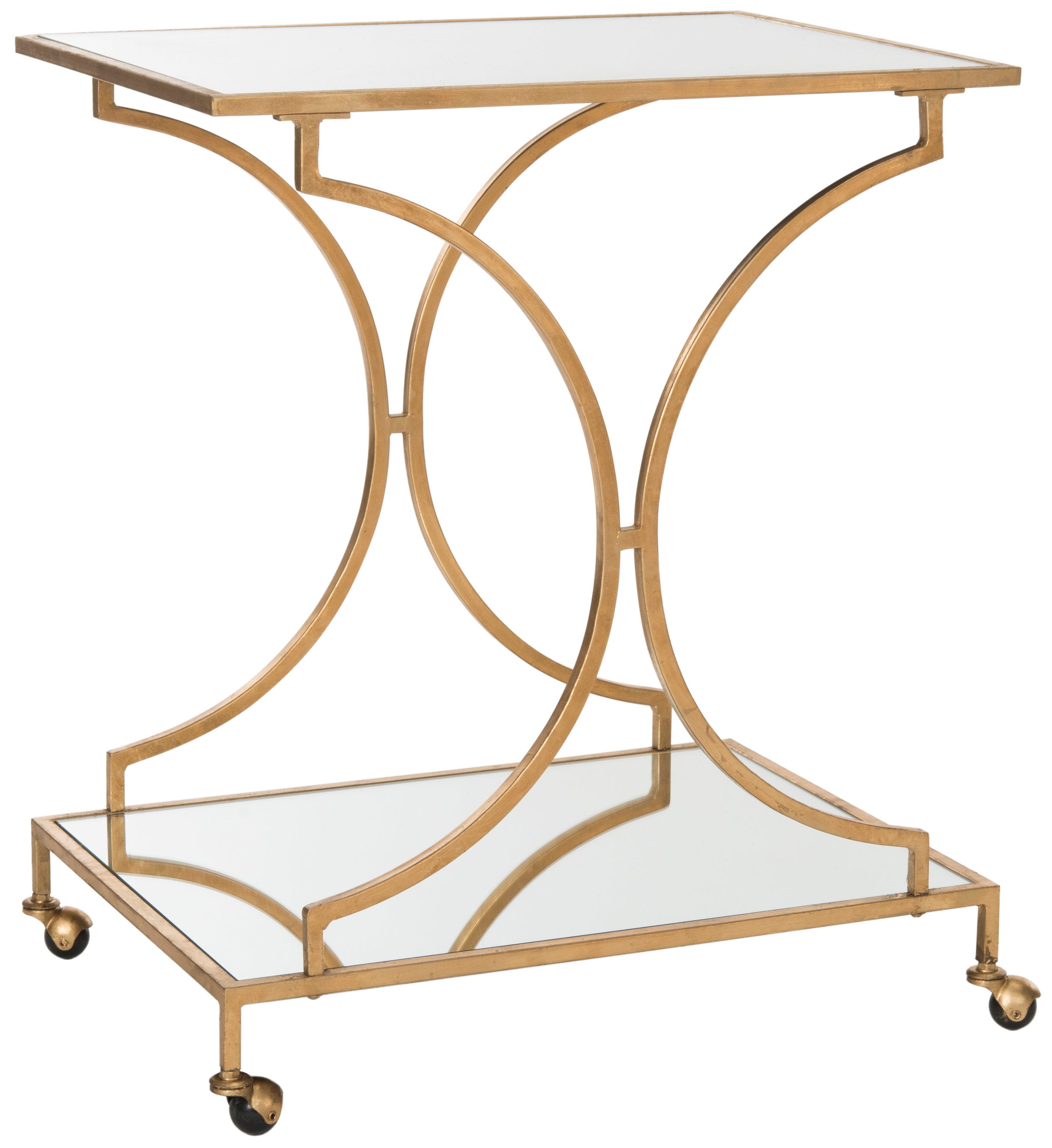 Transitional Gold 2-Tier Mirrored Bar Cart with Storage