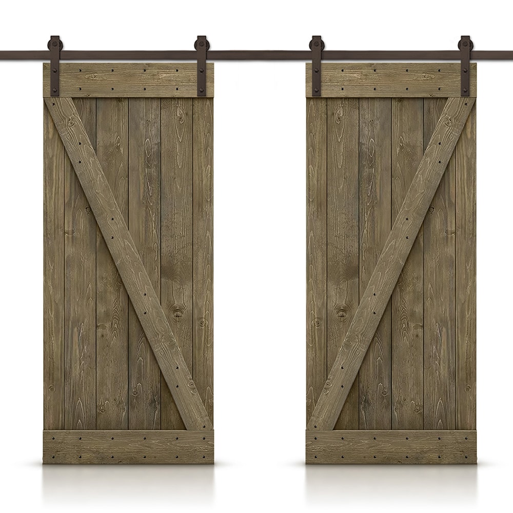 CALHOME CN+(2)SAB-79+B24BR 48-in x 84-in Aged Barrel Stained Wood Solid core Double Barn Door (Hardware Included)