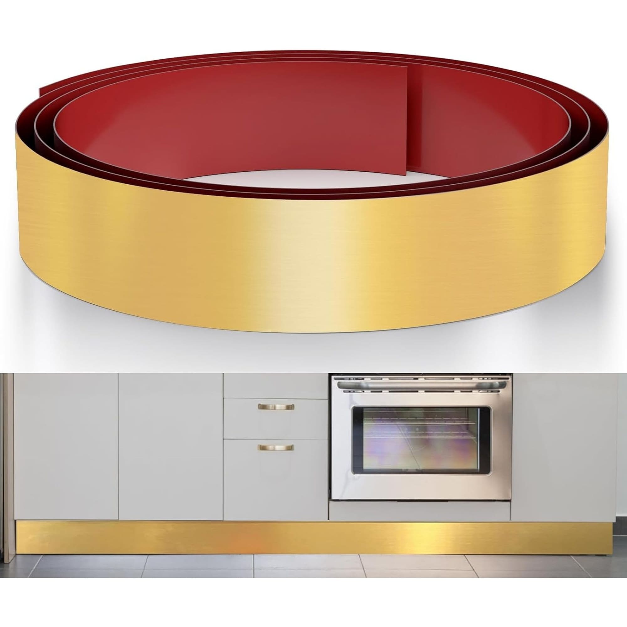 Numhew 102in L 4in W 1-Piece Brushed Gold Stainless Steel Toe Kick Cover