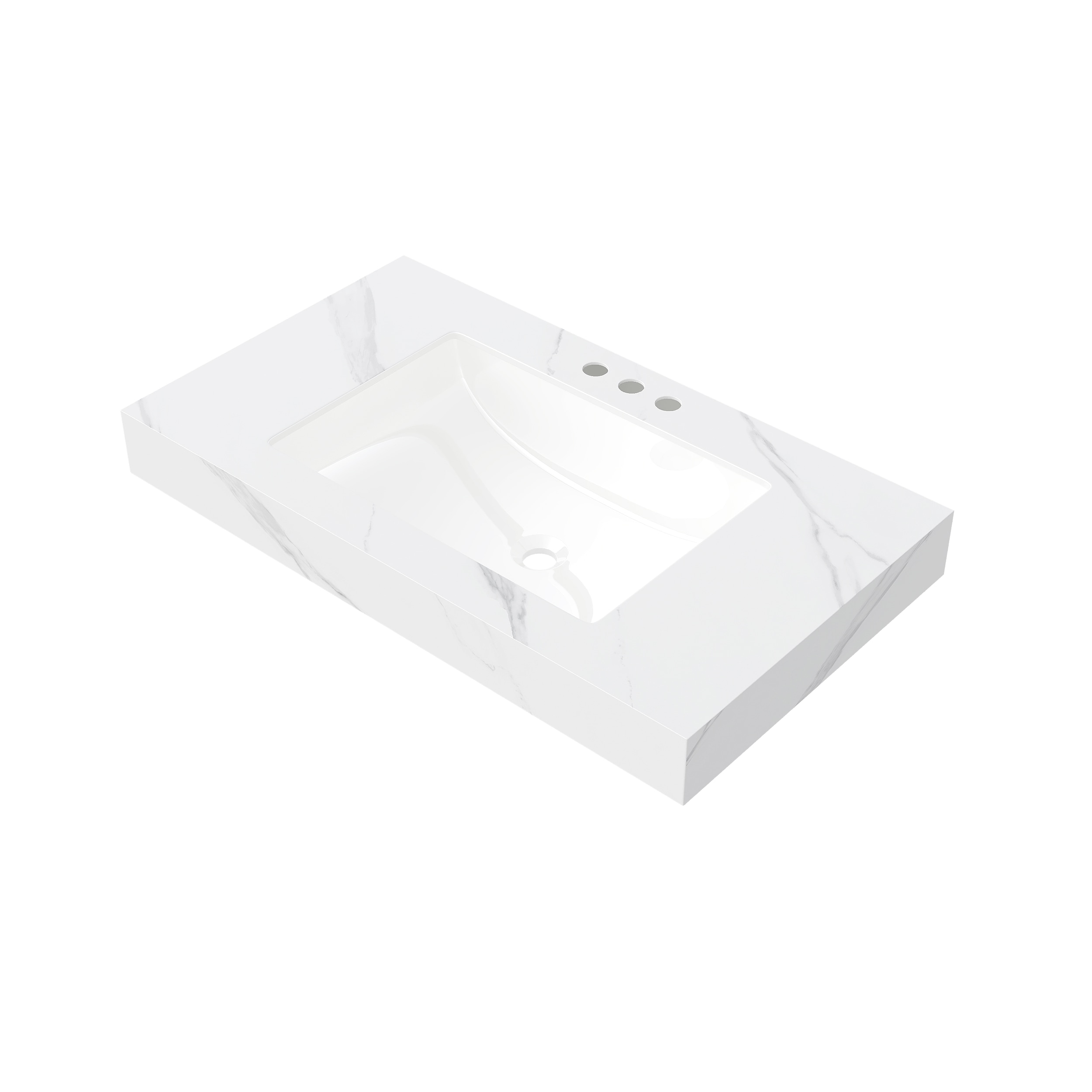 LOVMOR  Carrara White 36 inch x 19 inch Sintered Stone Ceramic Undermount Bathroom Vanity Top with Basin and 3 Faucet Holes
