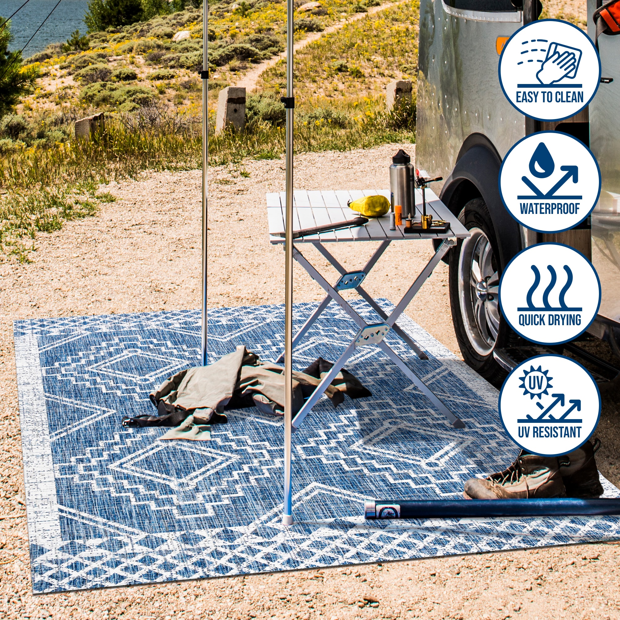 Marokko Diamond Tribal Medallion 3x5 Blue/Ivory Synthetic Rug
