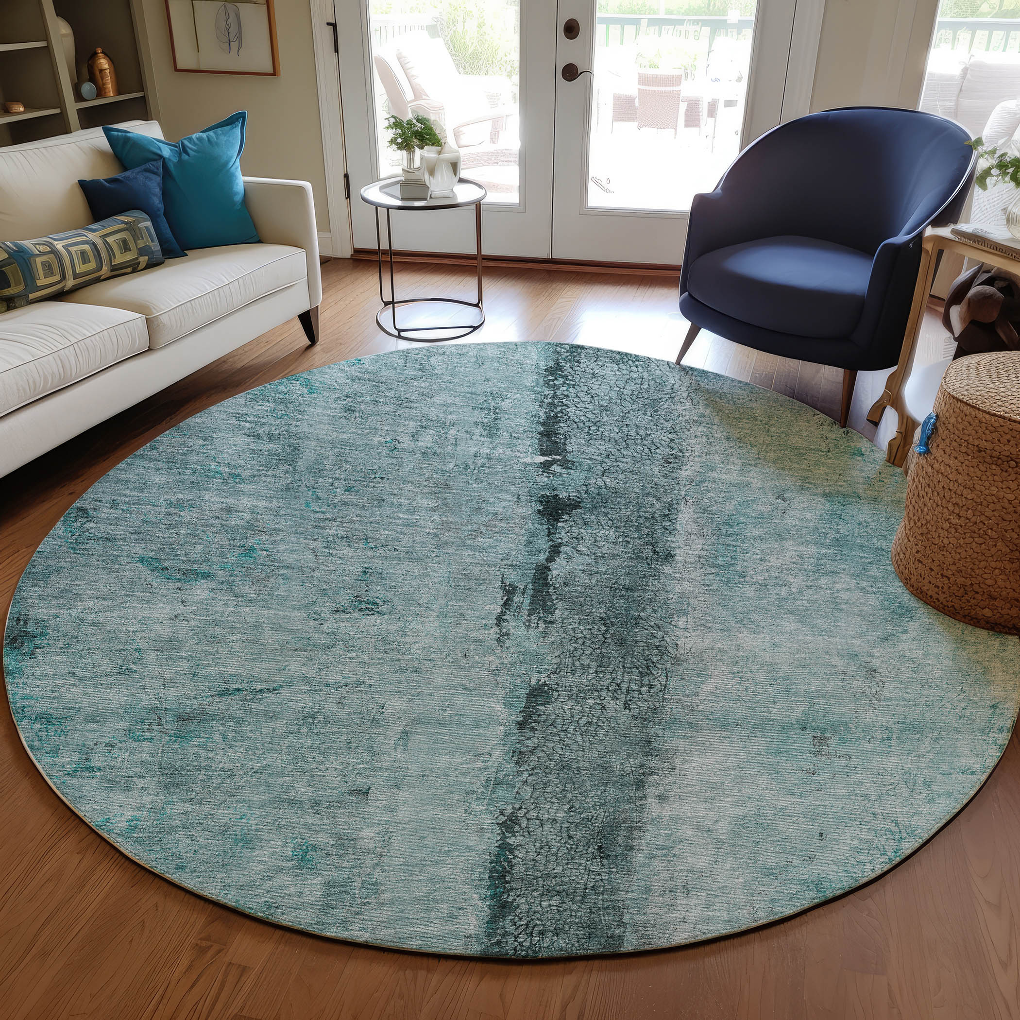 Addison Rugs ACN605TE8RO Chantille ACN605TE 8 x 8 (ft) Polyester Teal Round Indoor/Outdoor Abstract Machine washable Area rug