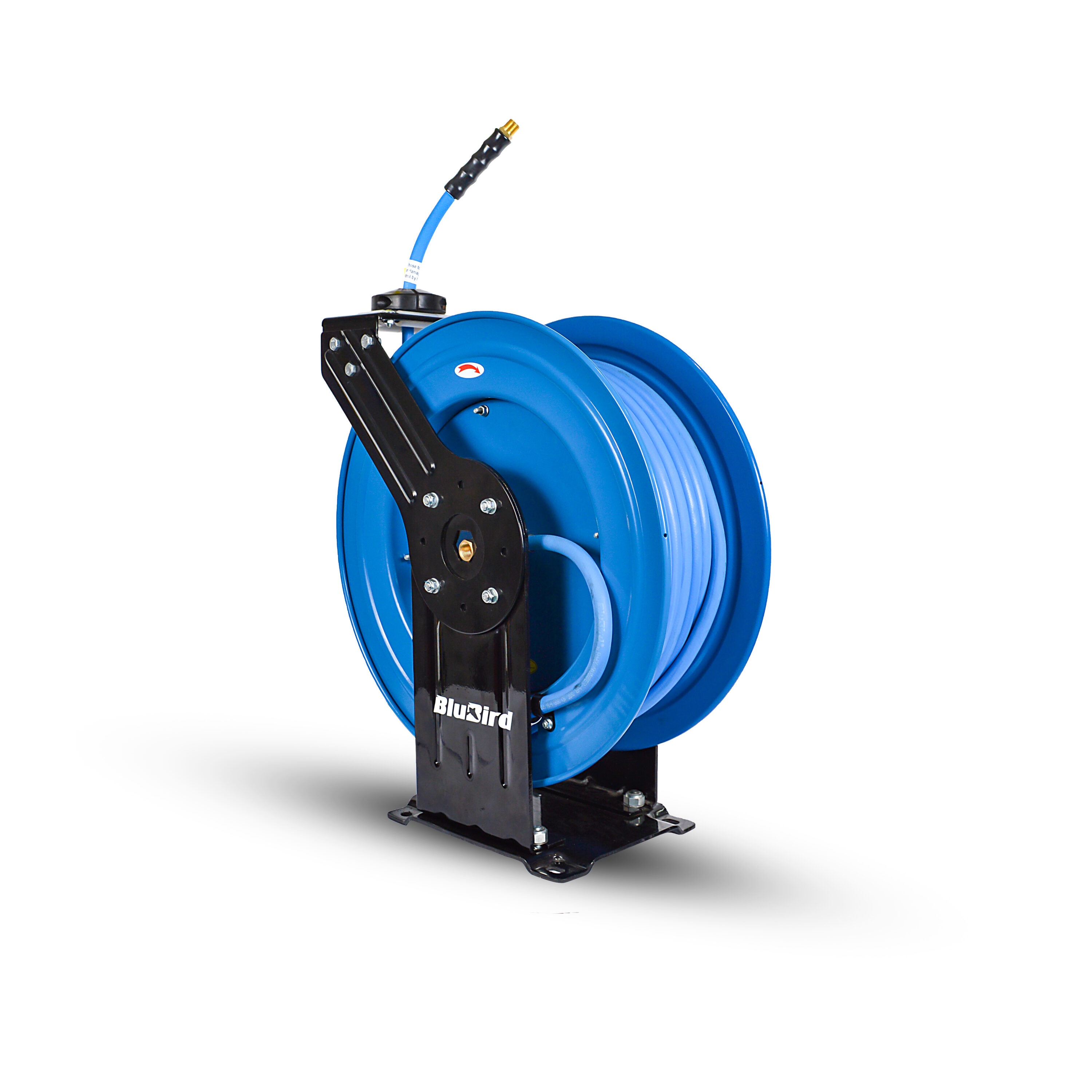 BluBird BBRDA38100 Heavy Duty Retractable Air Hose Reel with 3/8-in x 100-ft Premium Rubber Air Hose, 3-ft Lead In Hose, Dual Arm