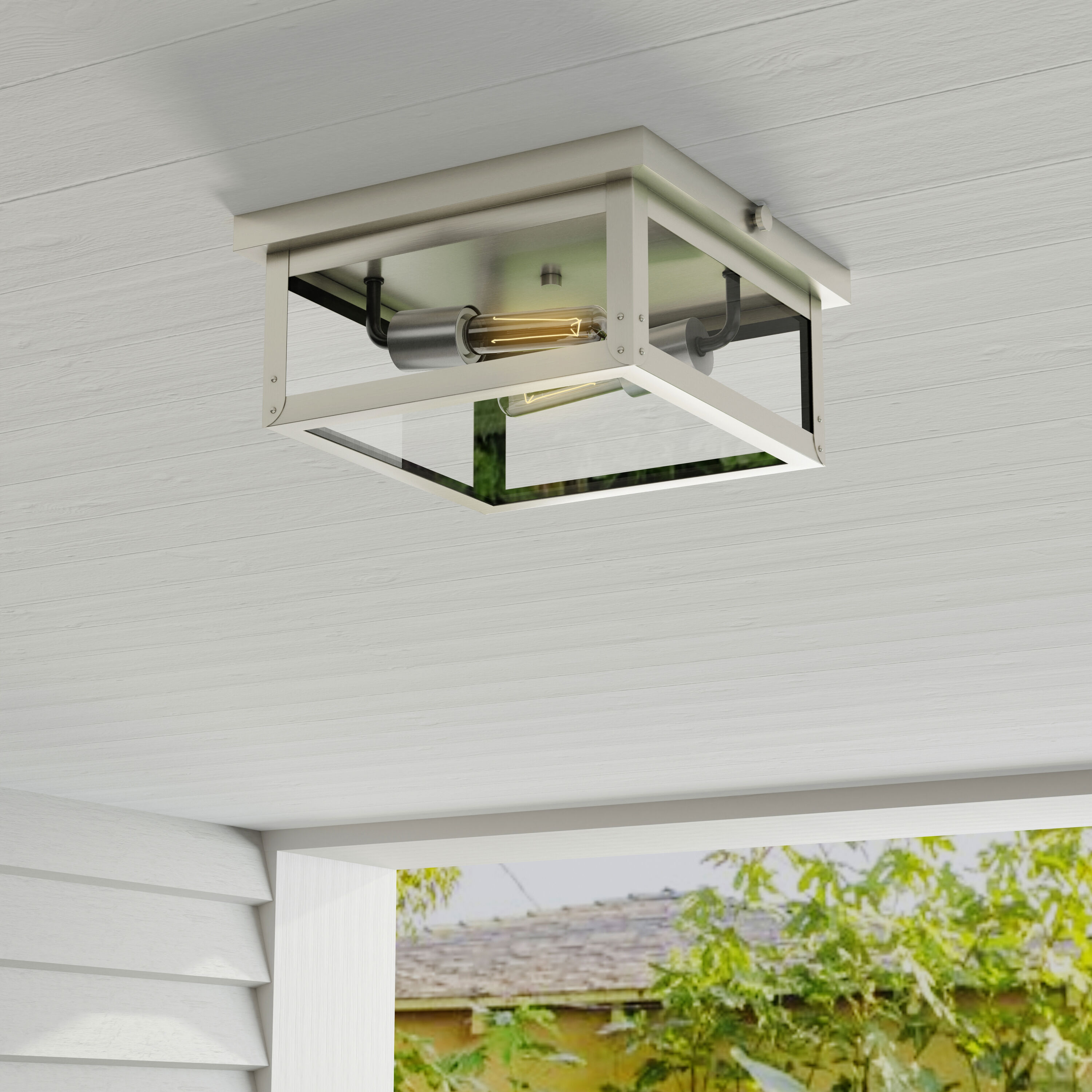 Progress Lighting P550007-135 Union Square 2 -Light 12.37-in Stainless steel Indoor/Outdoor Flush Mount Light