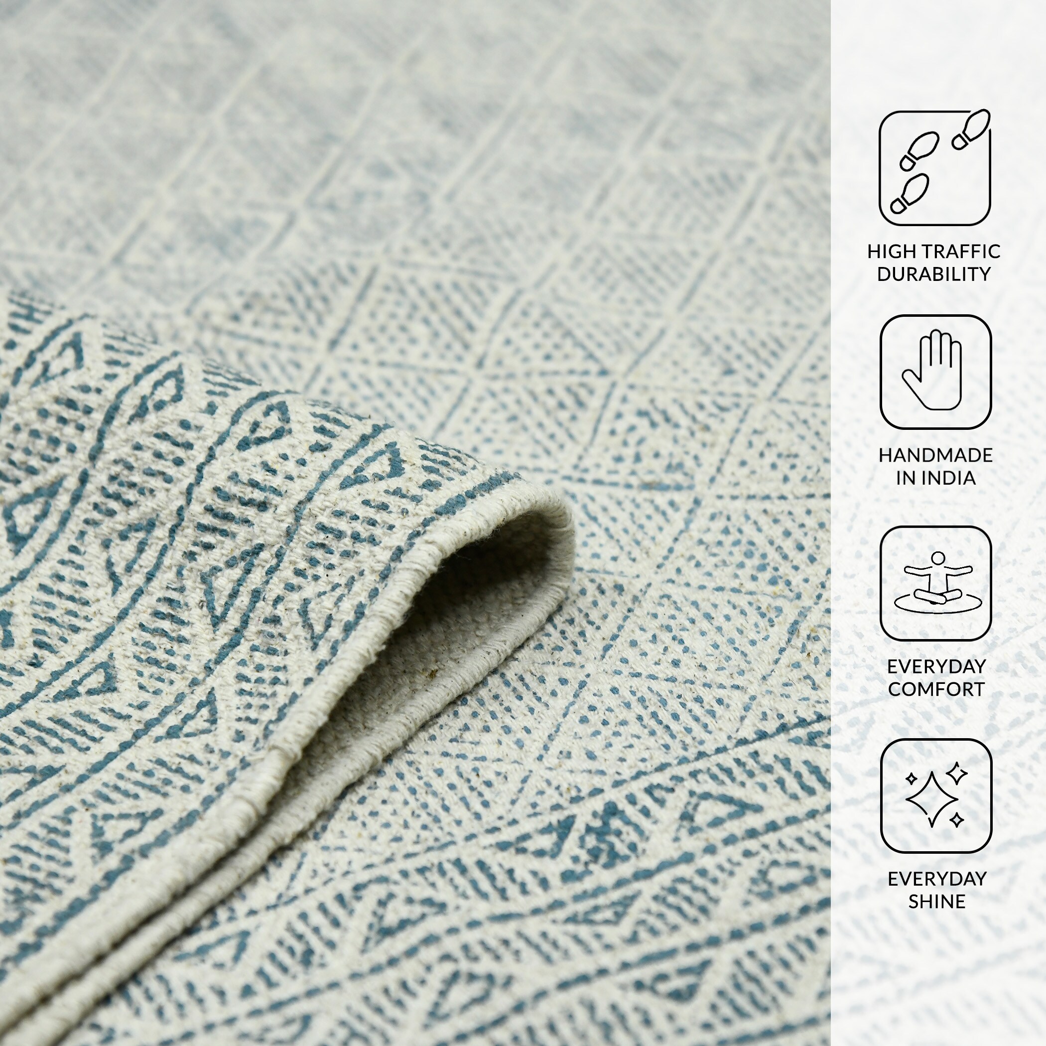 Dune Estra Blue Geometric Cotton Flatweave Rug
