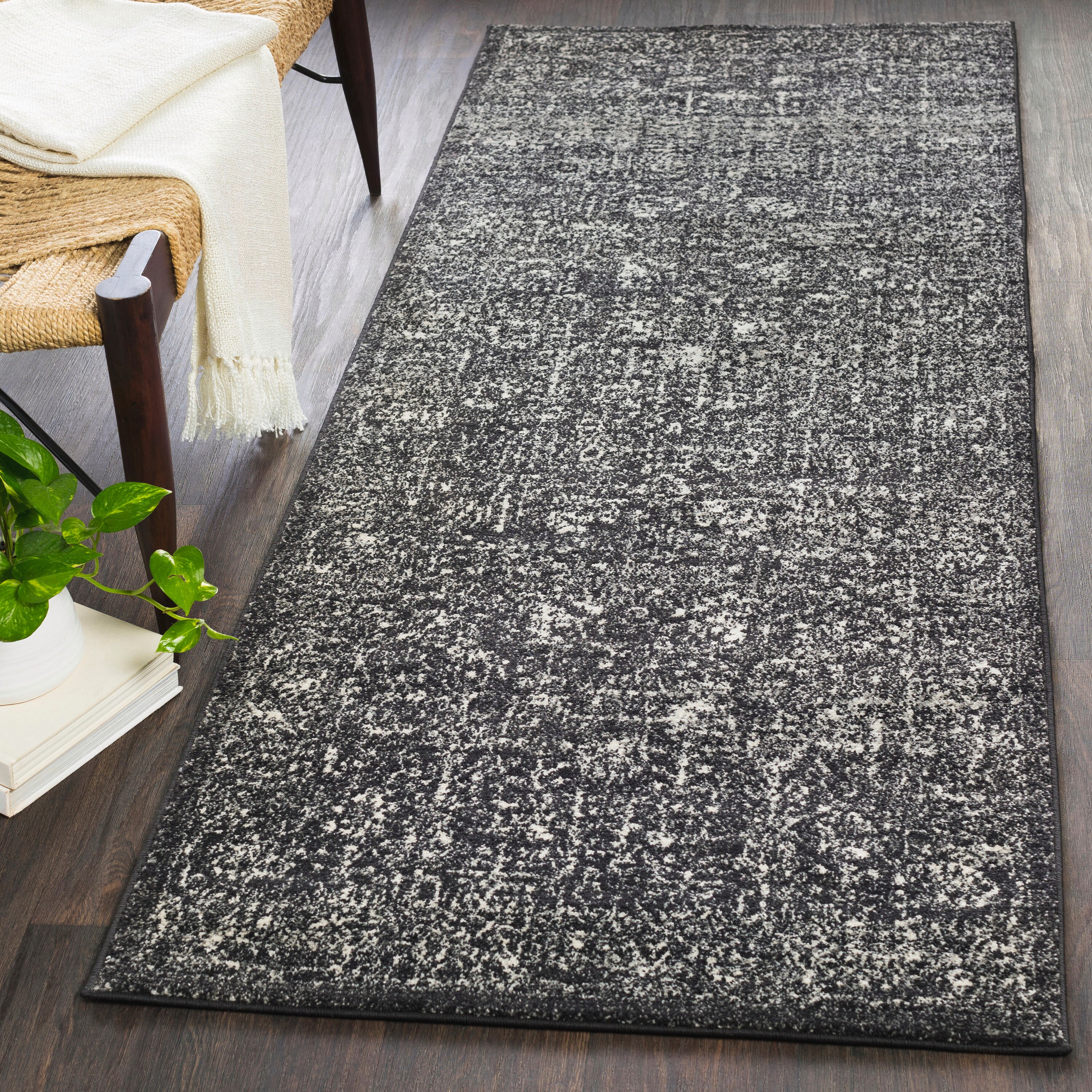 Livabliss HAP1028-2773 Harput 2 x 8 (ft) Polypropylene Black Rectangular Indoor Medallion Oriental Runner rug