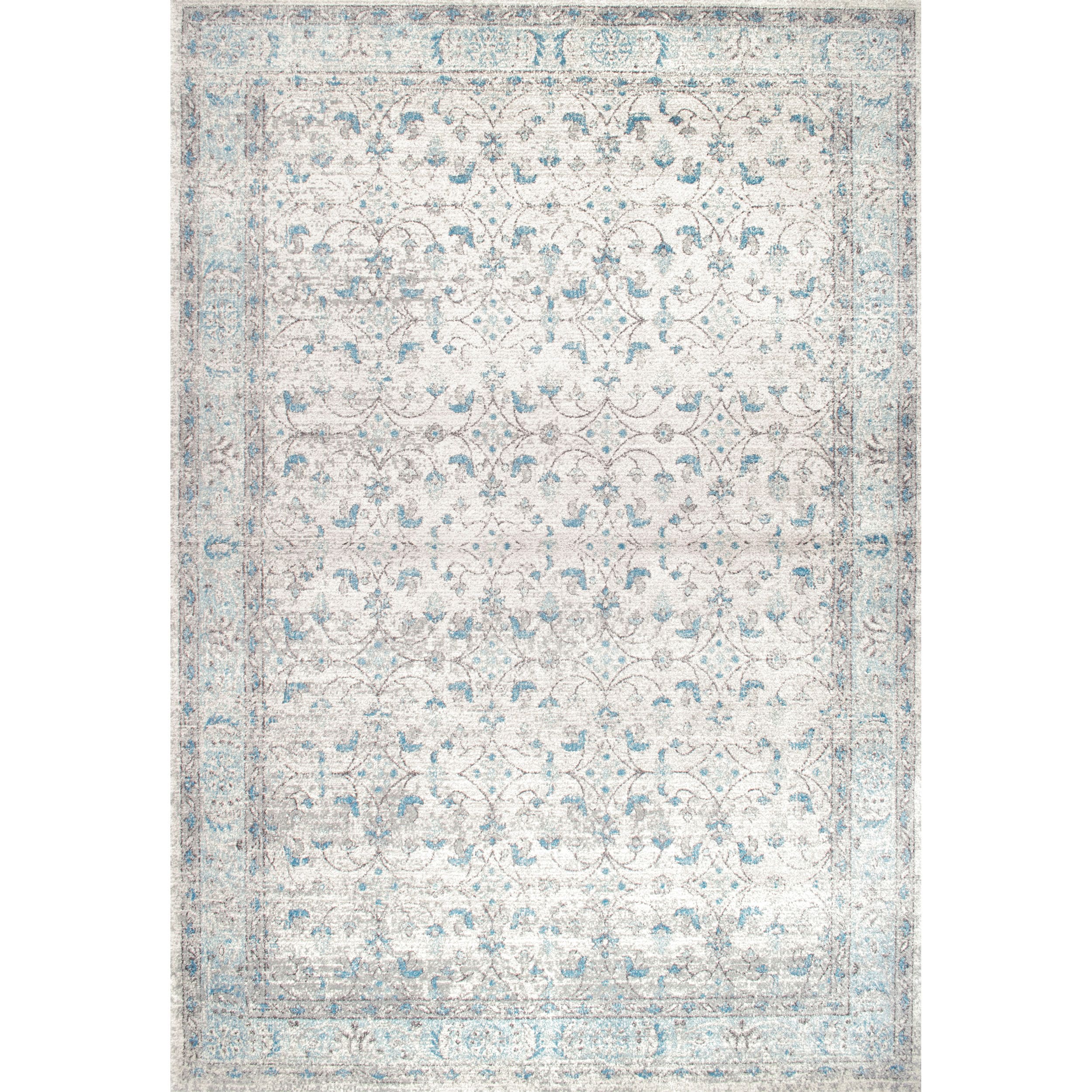 Vintage Aqua Blue Distressed 8' x 10' Synthetic Area Rug