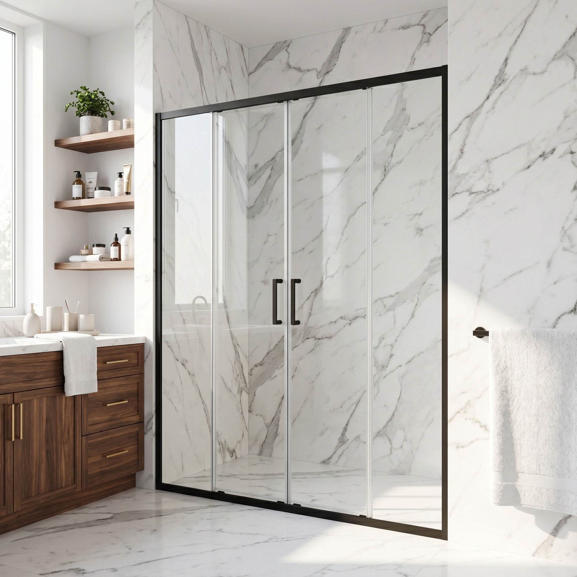 VIGO Paloma Matte Black 56-in to 60-in W x 74-in H Frameless Clear Glass Bypass Sliding Shower door