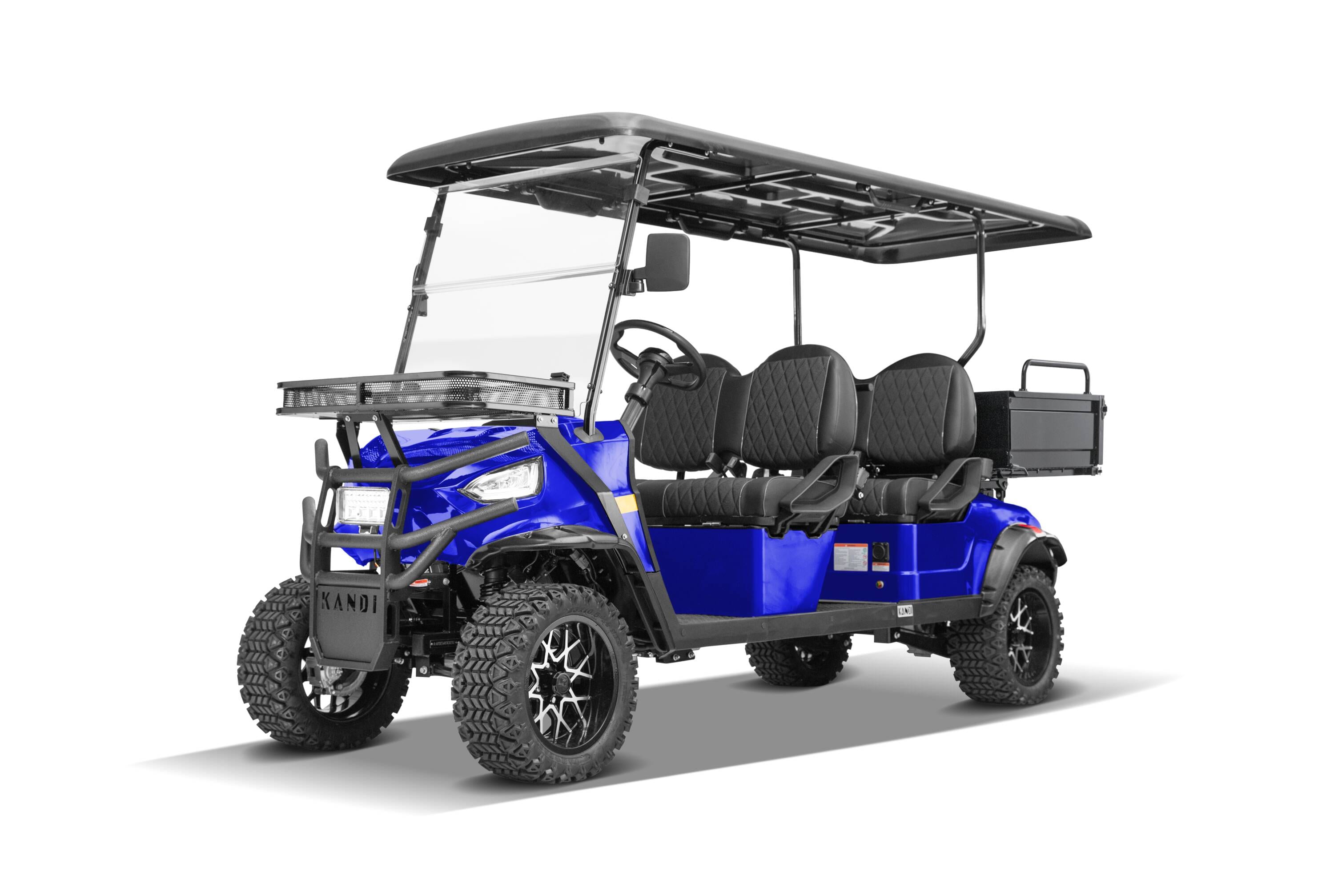 KANDI LOW4PLIRAN-L-B Ranch 4 Seat Electric Golf Cart with Lithium Battery and Tilting Cargo Bed, Max 15mph- Blue