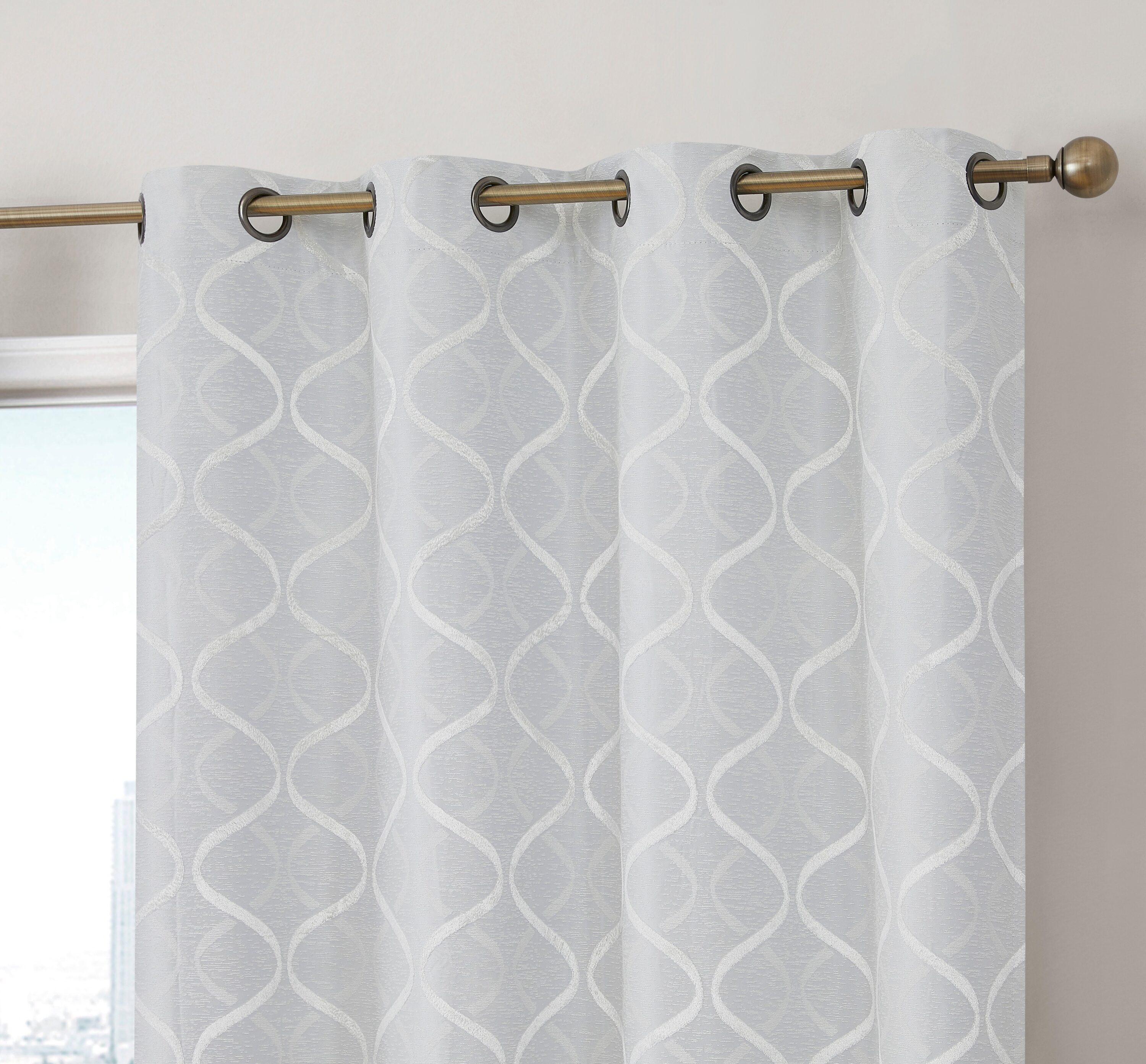 Totally Home Decor LTTC-FLKD-96-WHT 96-Inches White Geometric Blackout Grommet Curtain panel pair