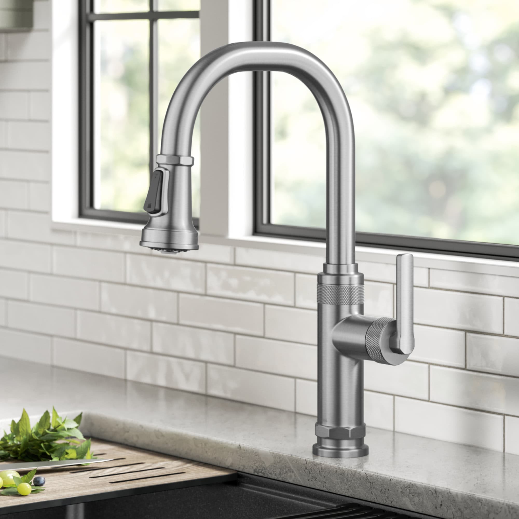 Kraus Allyn Spot Free Stainless Steel Single Handle Kitchen Faucet with ...